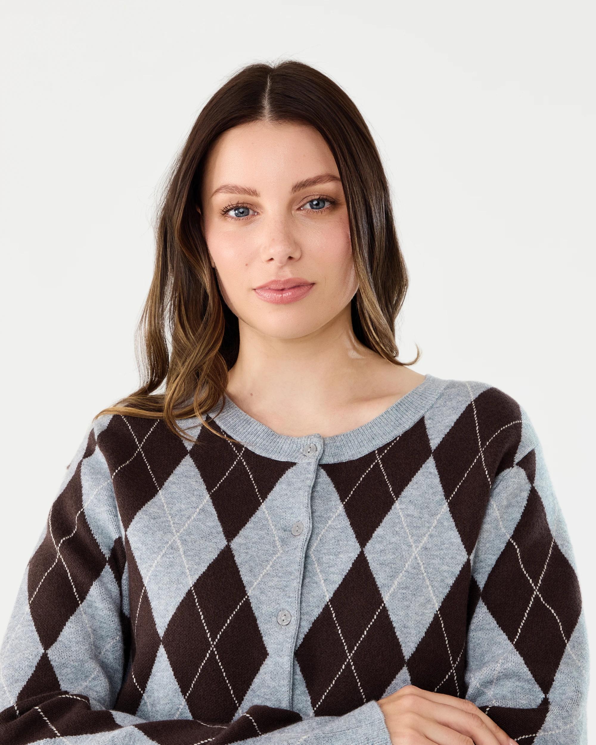 4 Lightweight Argyle Cardigan Gry Argyle, 4 of 7