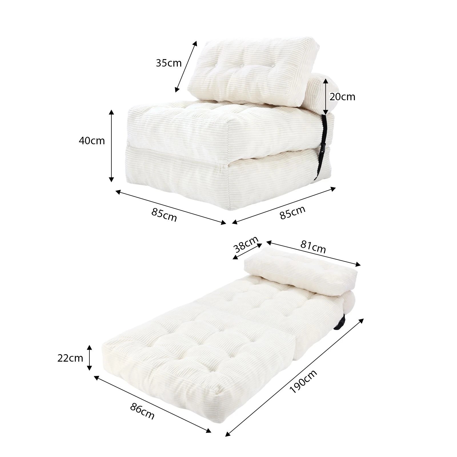 3 Luxsuite 3 in 1 Corduroy Foldable Sofa Bed Convertible Lounge Chair Portable, 3 of 7
