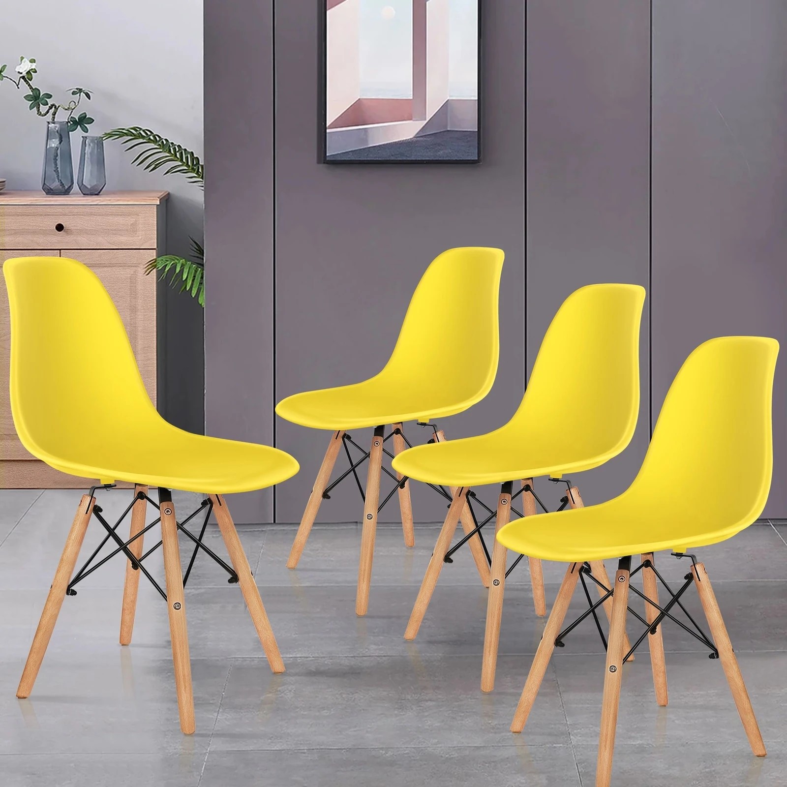 8 Alfordson 4x Dining Chairs Retro Steel Kitchen Lounge Cafe Solid Wood - Yellow, 8 of 10