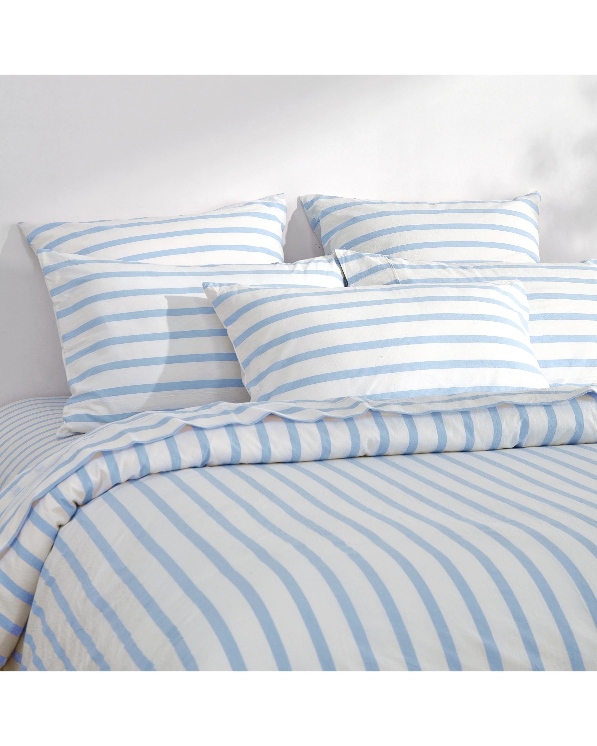 6 Dreamaker Bask Yarn Dyed Washed Cotton Striped Sheet Set - King Single Bed - Sky, 6 of 7