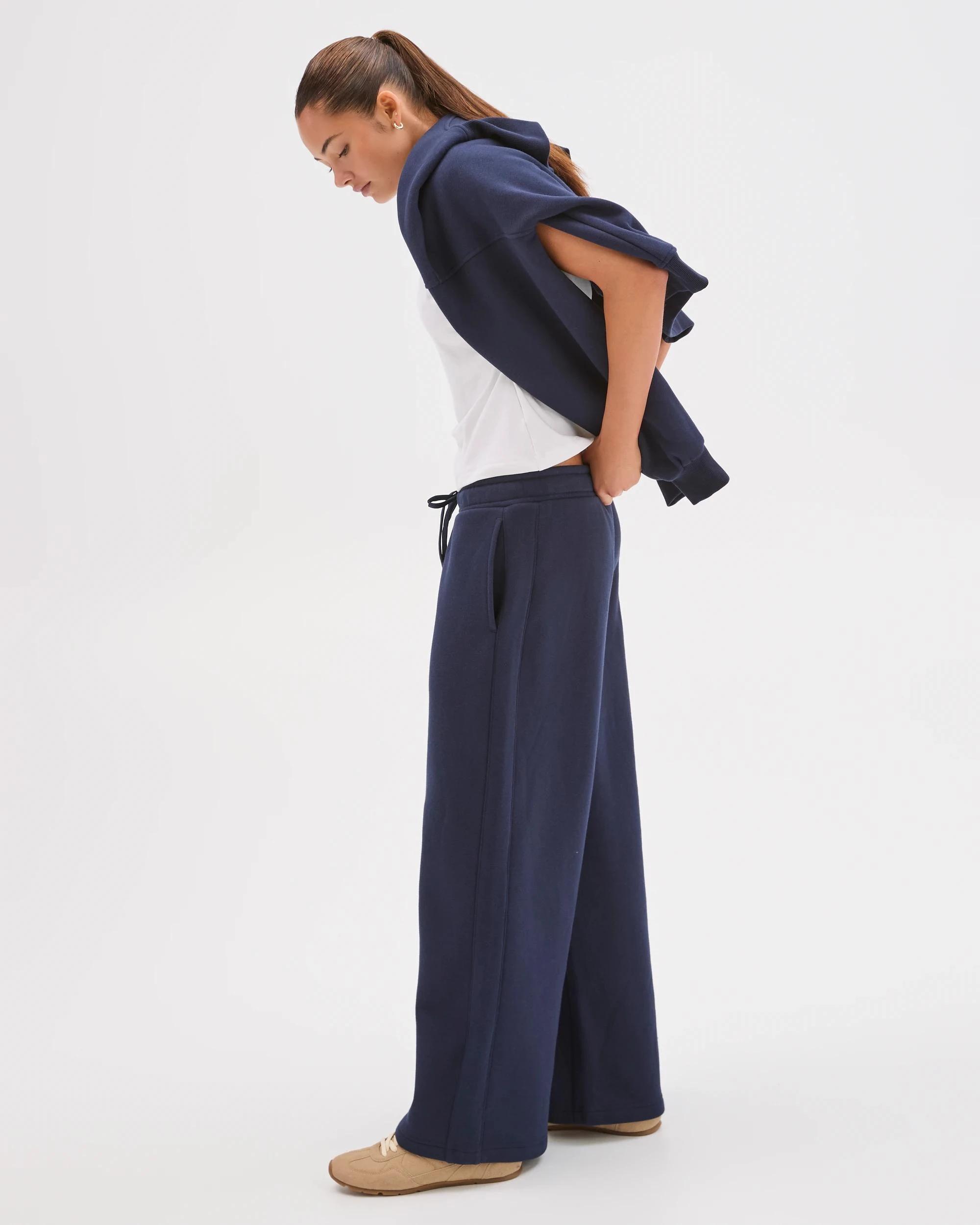 3 Lily Loves Australian Cotton Blend Wide Leg Trackpants DEEP NAVY, 3 of 6