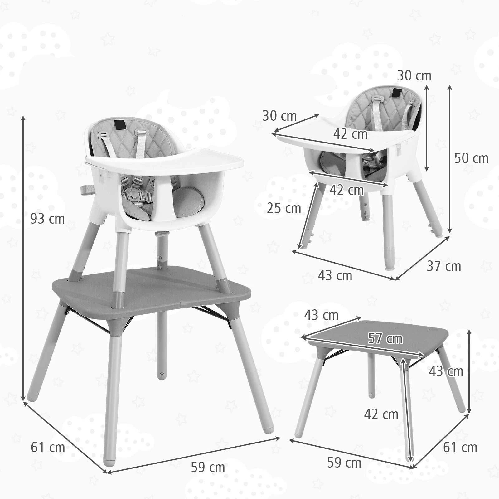 2 Costway Convertible Highchair Table Set Feeding Grey, 2 of 2