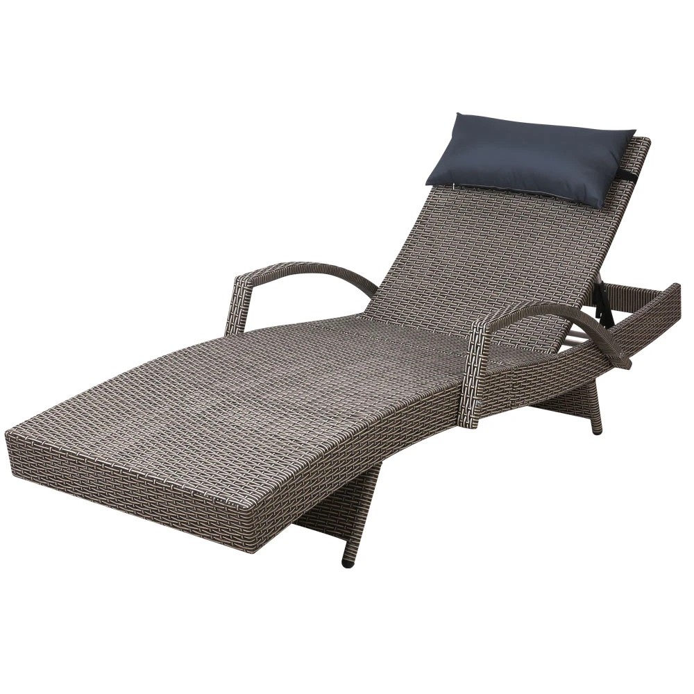 1 Gardeon Sun Lounge Wicker Lounger Outdoor Furniture Beach Armchair Adjustable & - Grey, 1 of 7