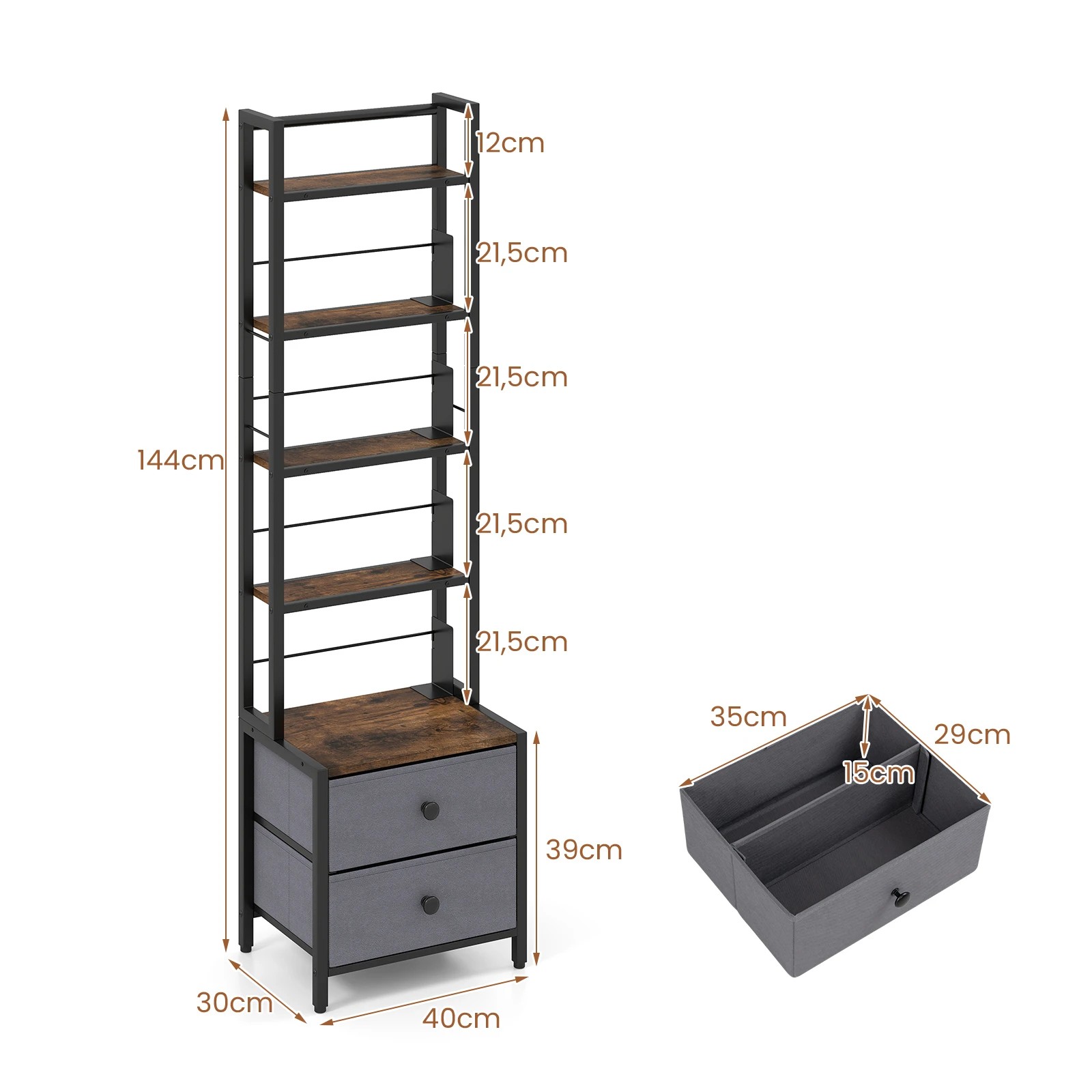 2 Costway 5-Tier CD Storage Rack Bookshelf w/Drawers Display Storage Cabinet, 2 of 6