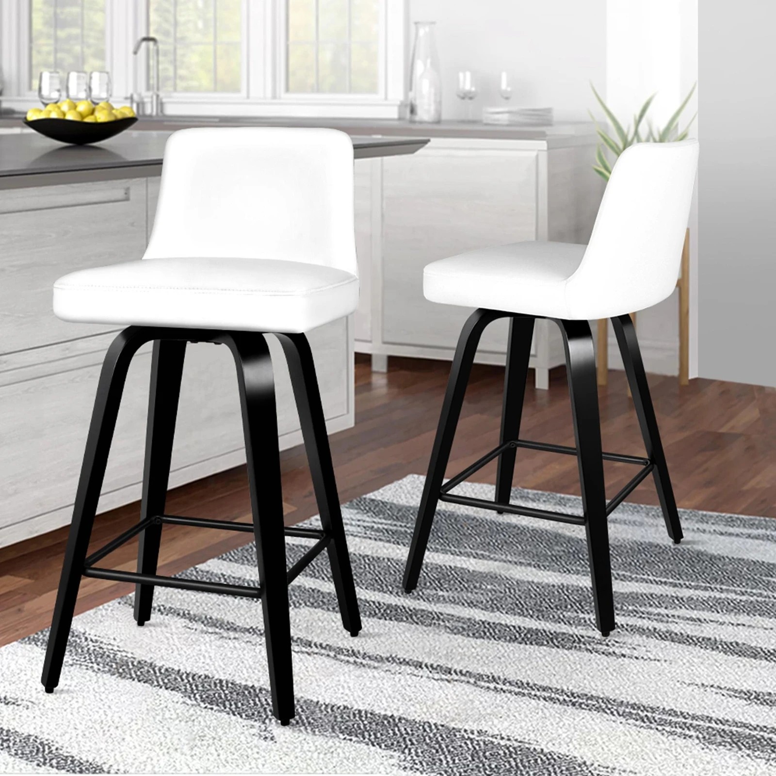 8 Alfordson 2x Swivel Bar Stools Bailey Kitchen Wooden Dining Chair - White, 8 of 10