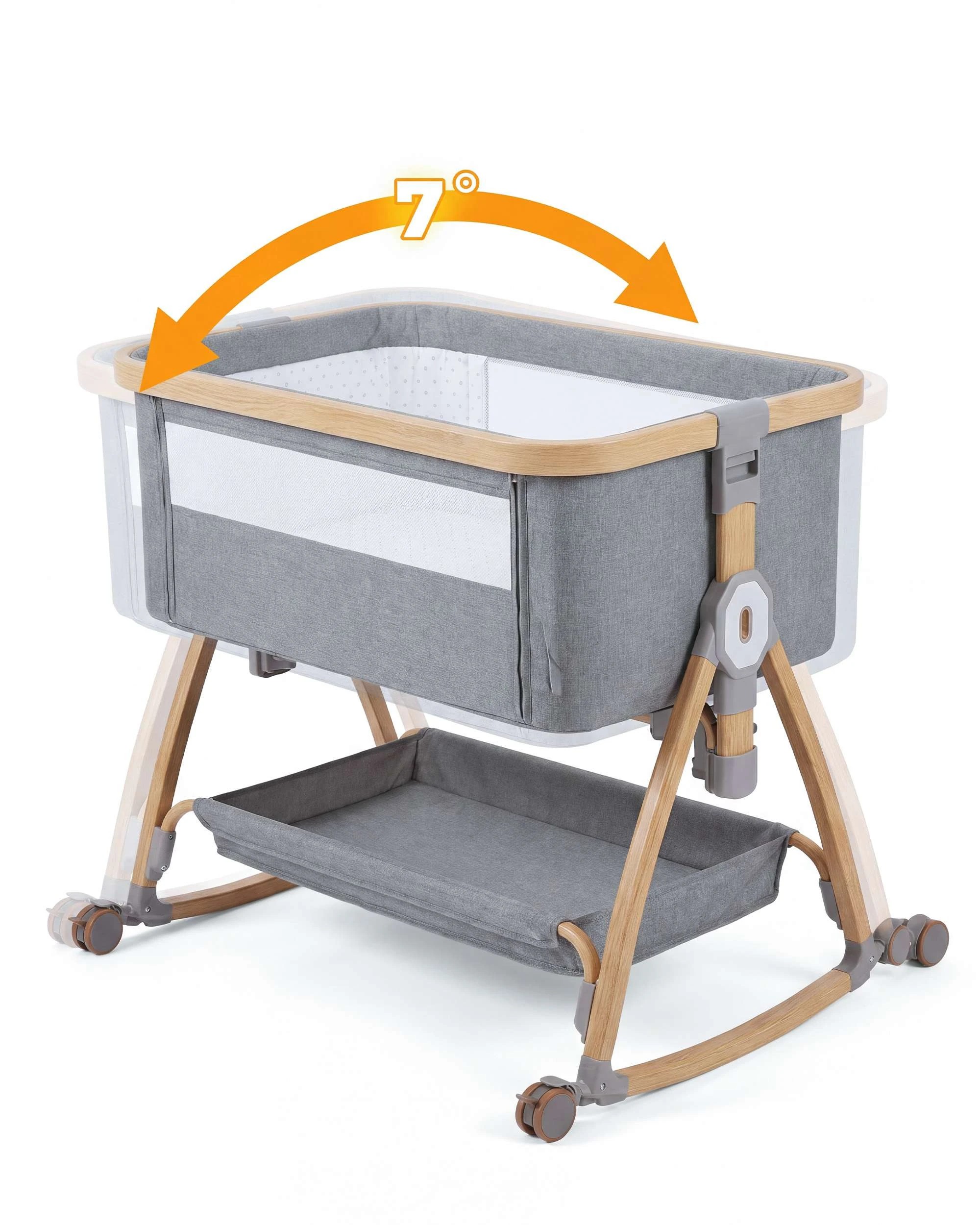 3 PlayPals 3-in-1 Baby Cot Crib Bed Bassinet Bedside Sleeper Portable Grey - Grey, 3 of 8