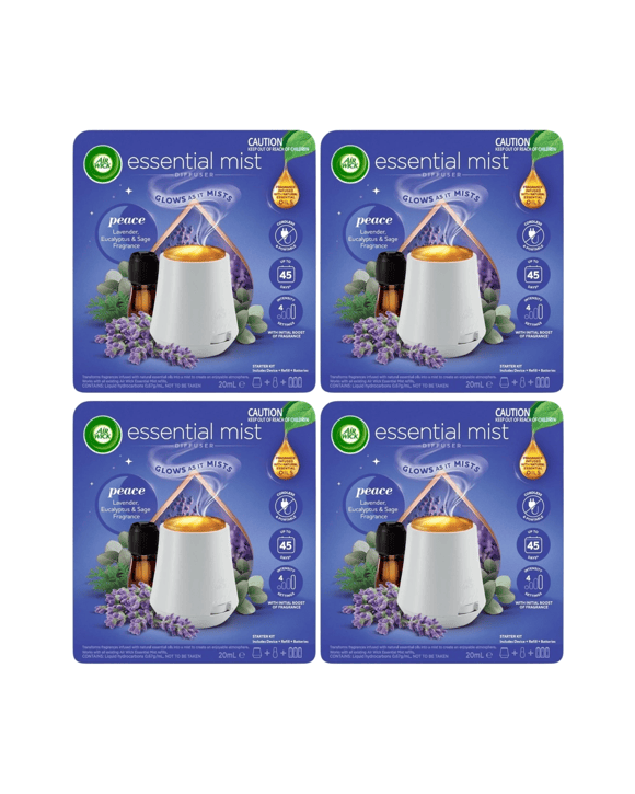 Air Wick Essential Mist Diffuser Peace Lavender Eucalyptus Sage 20Ml X4