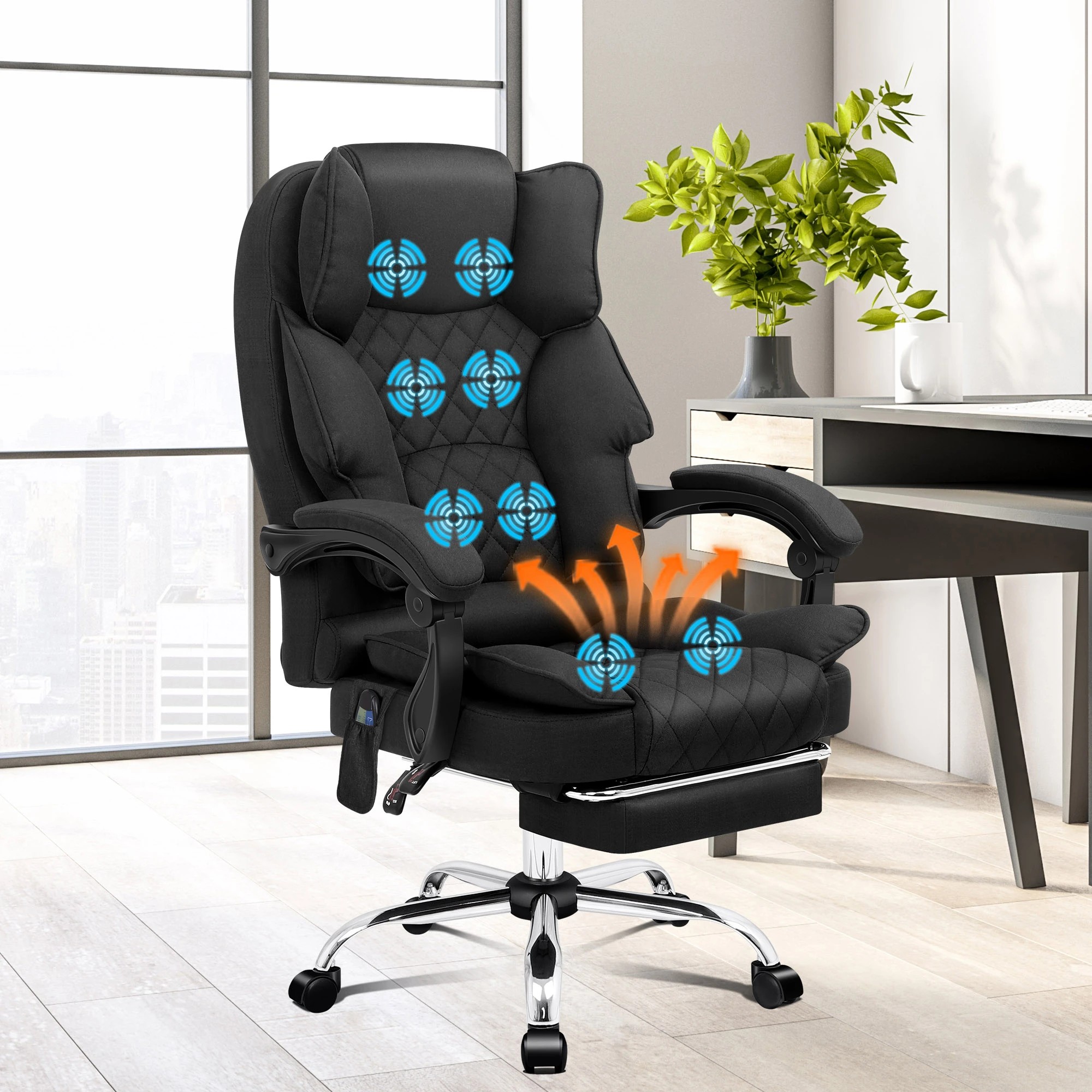 2 Alfordson Massage Office Chair Heated Fabric Seat Executive Gaming Computer - Black, 2 of 10