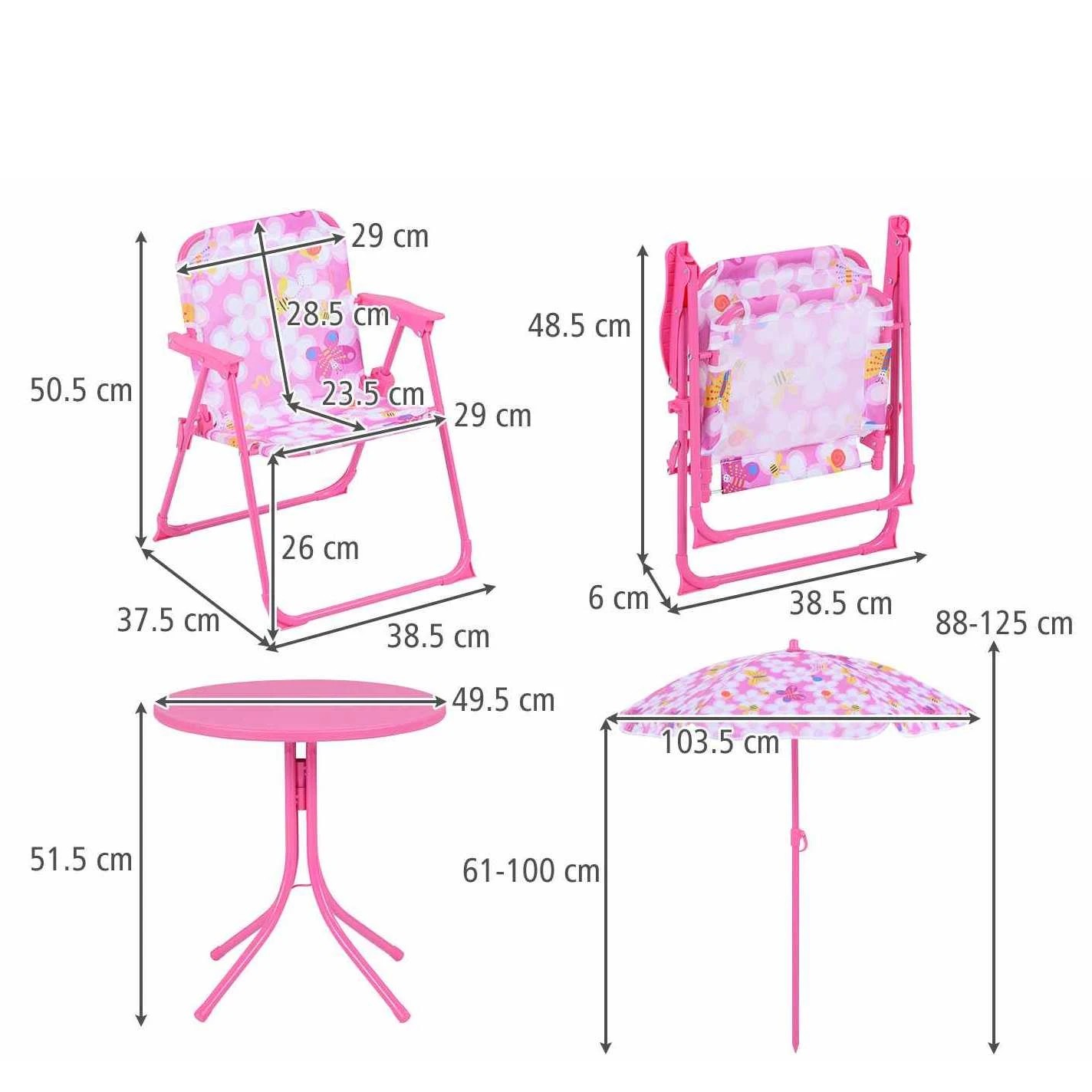 2 Costway Picnic Table Outdoor Table Folding Chairs Set w/Adjustable Umbrella Flower Theme - Pink, 2 of 3