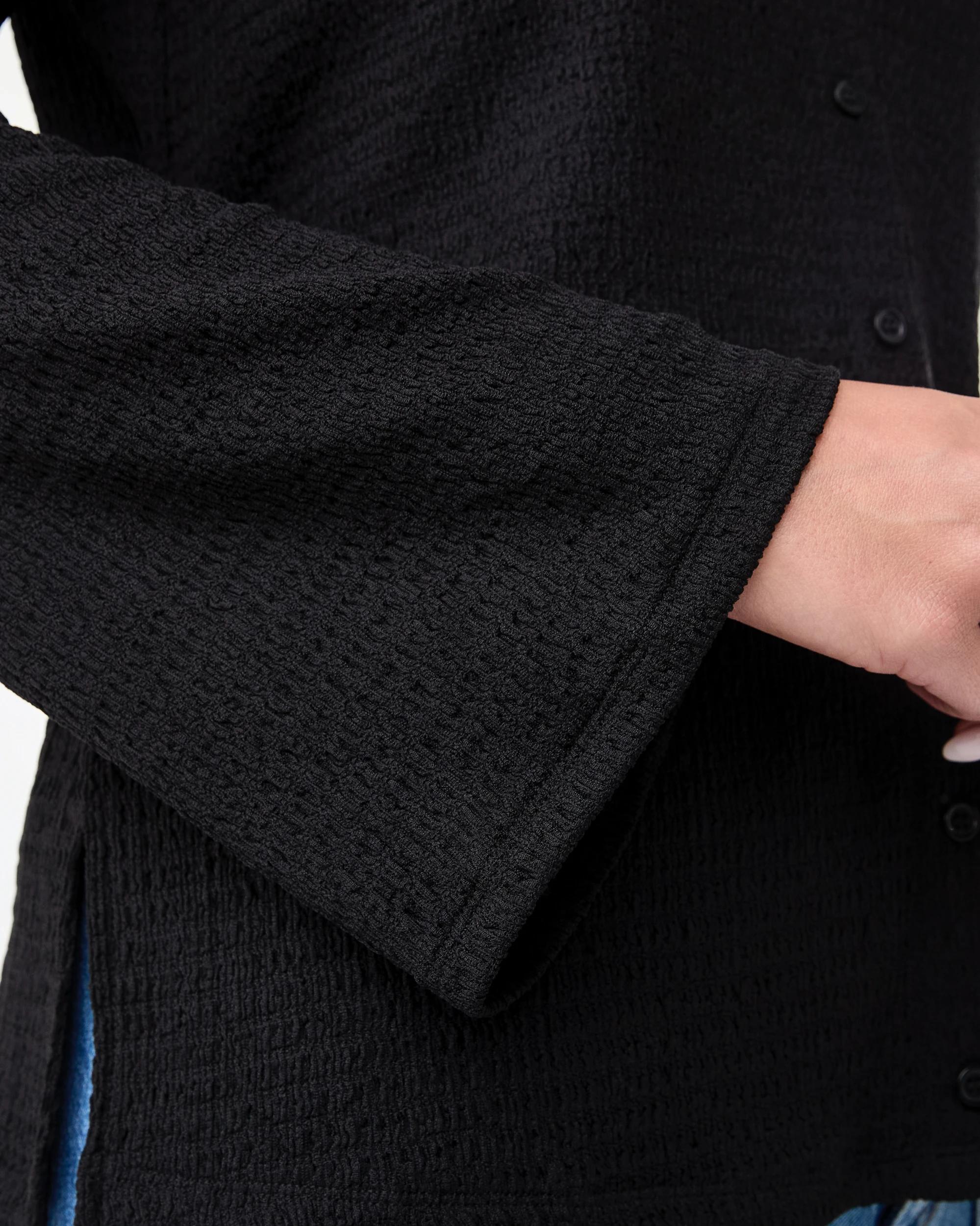 7 Long Sleeve Textured Tie Back Shirt Black, 7 of 9