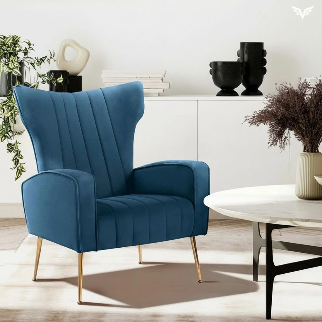 6 Artiss Armchair Navy Velvet Kate - Blue, 6 of 8