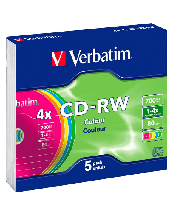 Verbatim CD-RW 700MB 2x-4x Slim Coloured Case 5 Pack