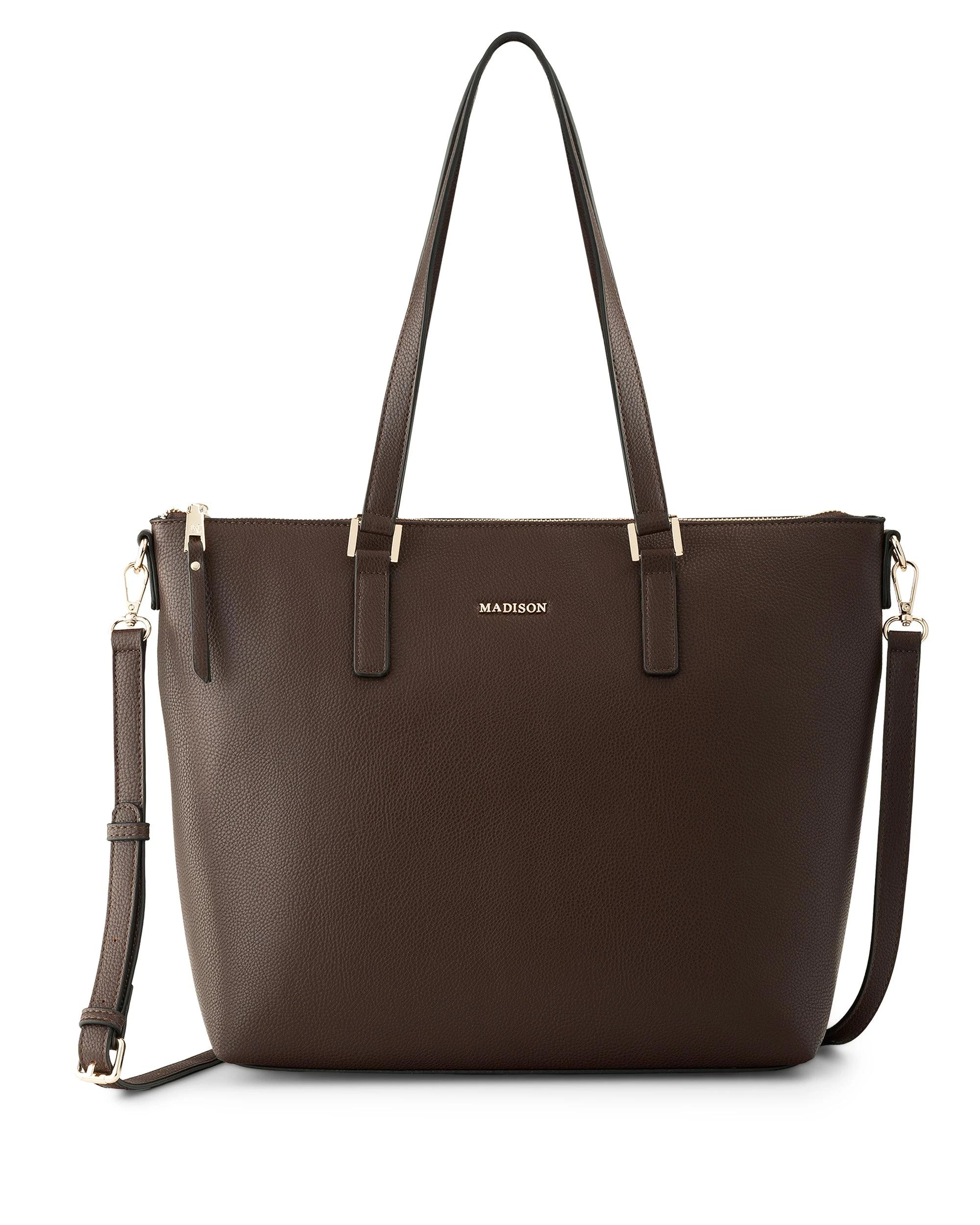 1 Madison Accessories Inga Large Tote Bag with Laptop Pocket CHOCOLATE, 1 of 8