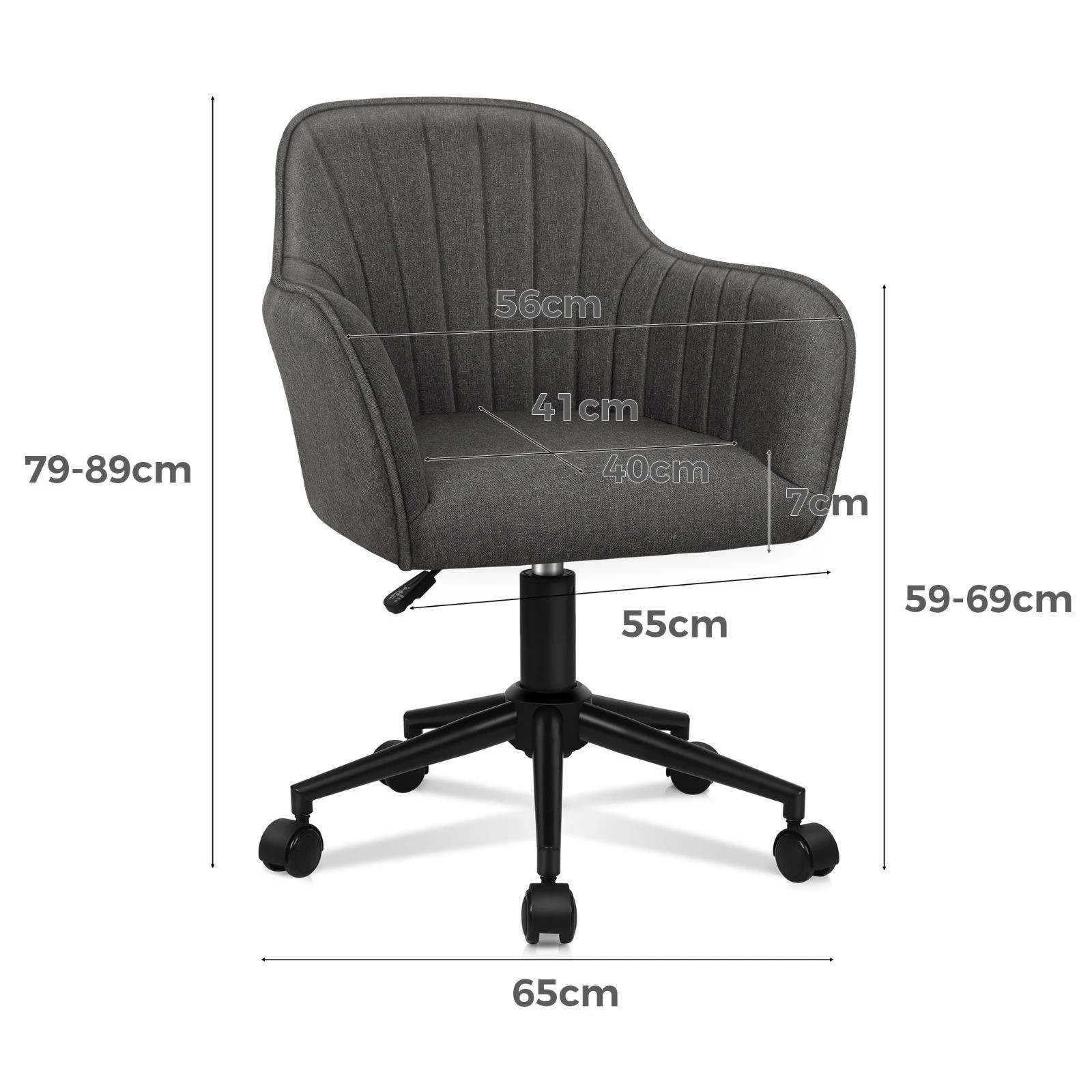 8 Alfordson Office Chair Fabric Swivel Armchair Computer Adult Kids - Grey, 8 of 10