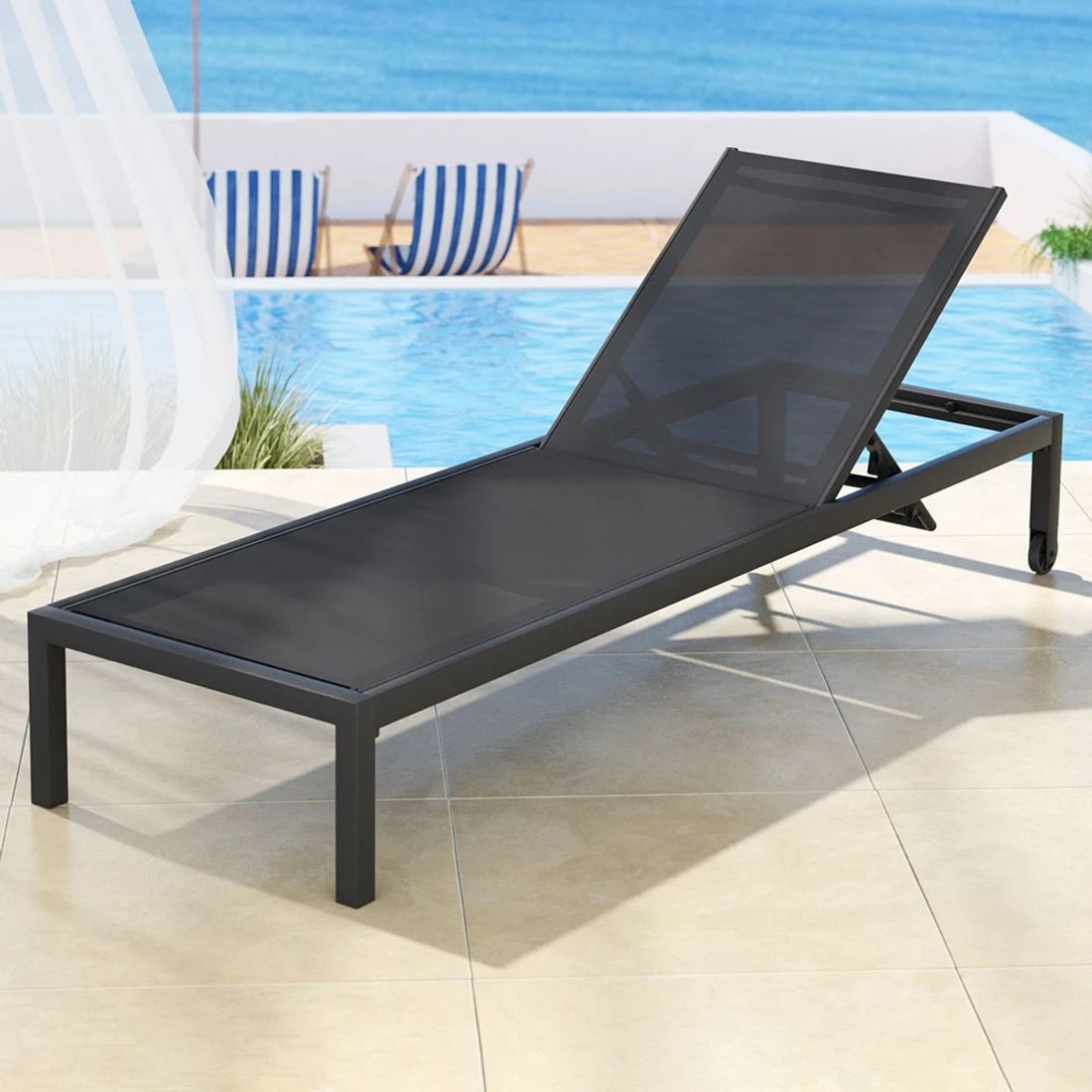 3 Gardeon Sun Lounge Outdoor Lounger Aluminium Folding Beach Chair Wheels - Black, 3 of 5