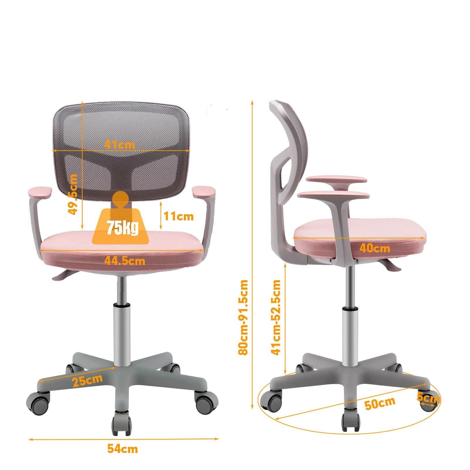 2 Costway Teen Study Desk Chair 360° Swivel Mesh Chair - Pink, 2 of 4