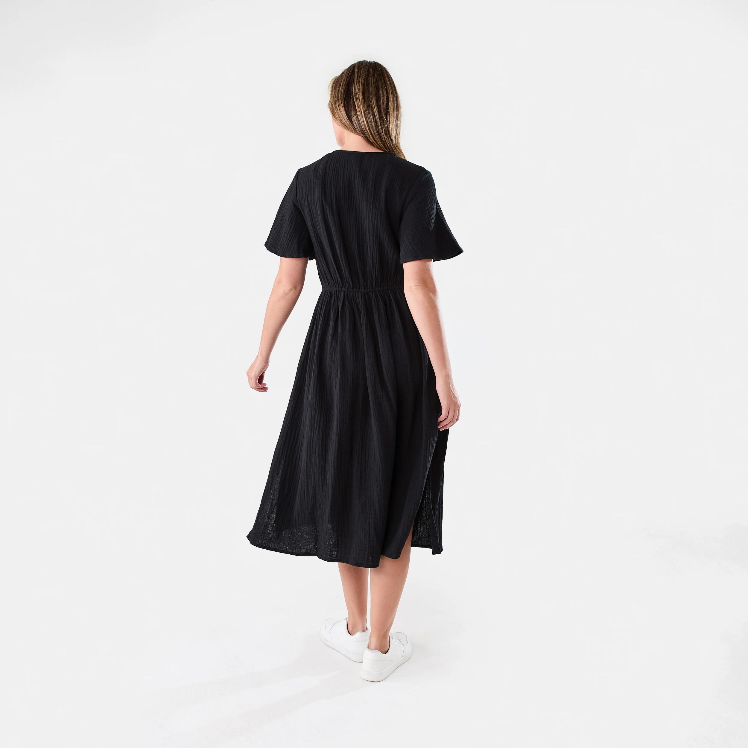 3 Short Sleeve Twist Front Midi Dress Black, 3 of 8