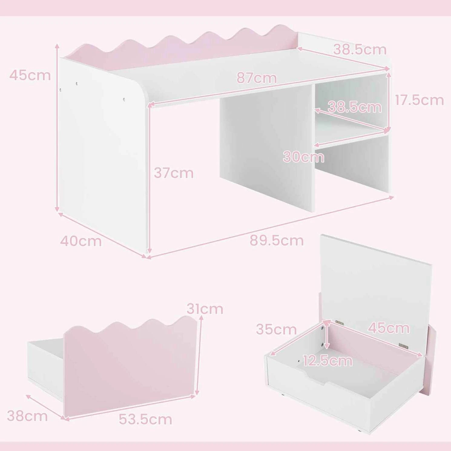 2 Costway Scalloped Bookshelf & Toy Storage Organizer Wooden Book Rack - Pink, 2 of 4