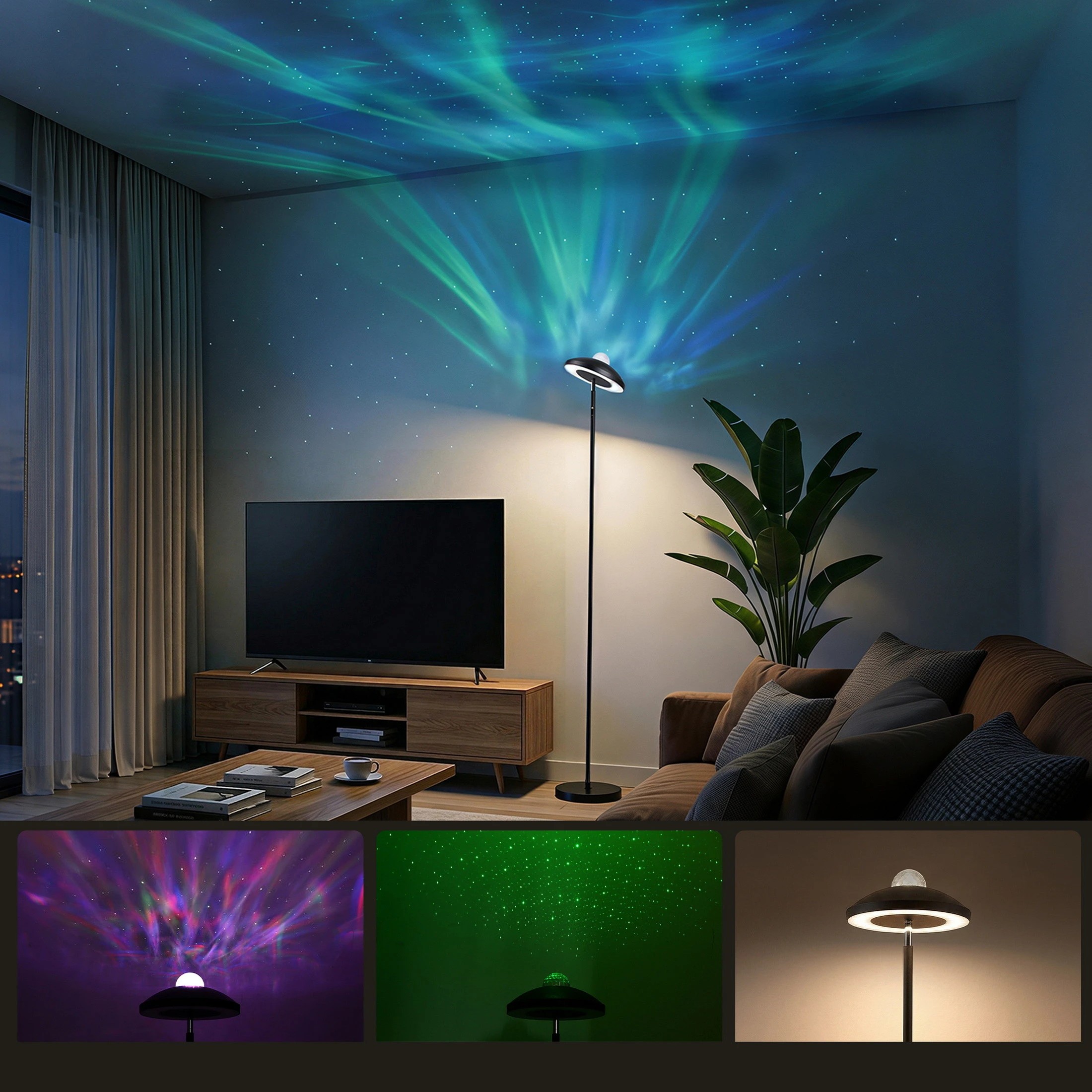 4 Artiss 2-in-1 LED Floor Lamp with Galaxy Projector & Remote 178cm Tall 15W Reading Standing Light - Black, 4 of 8