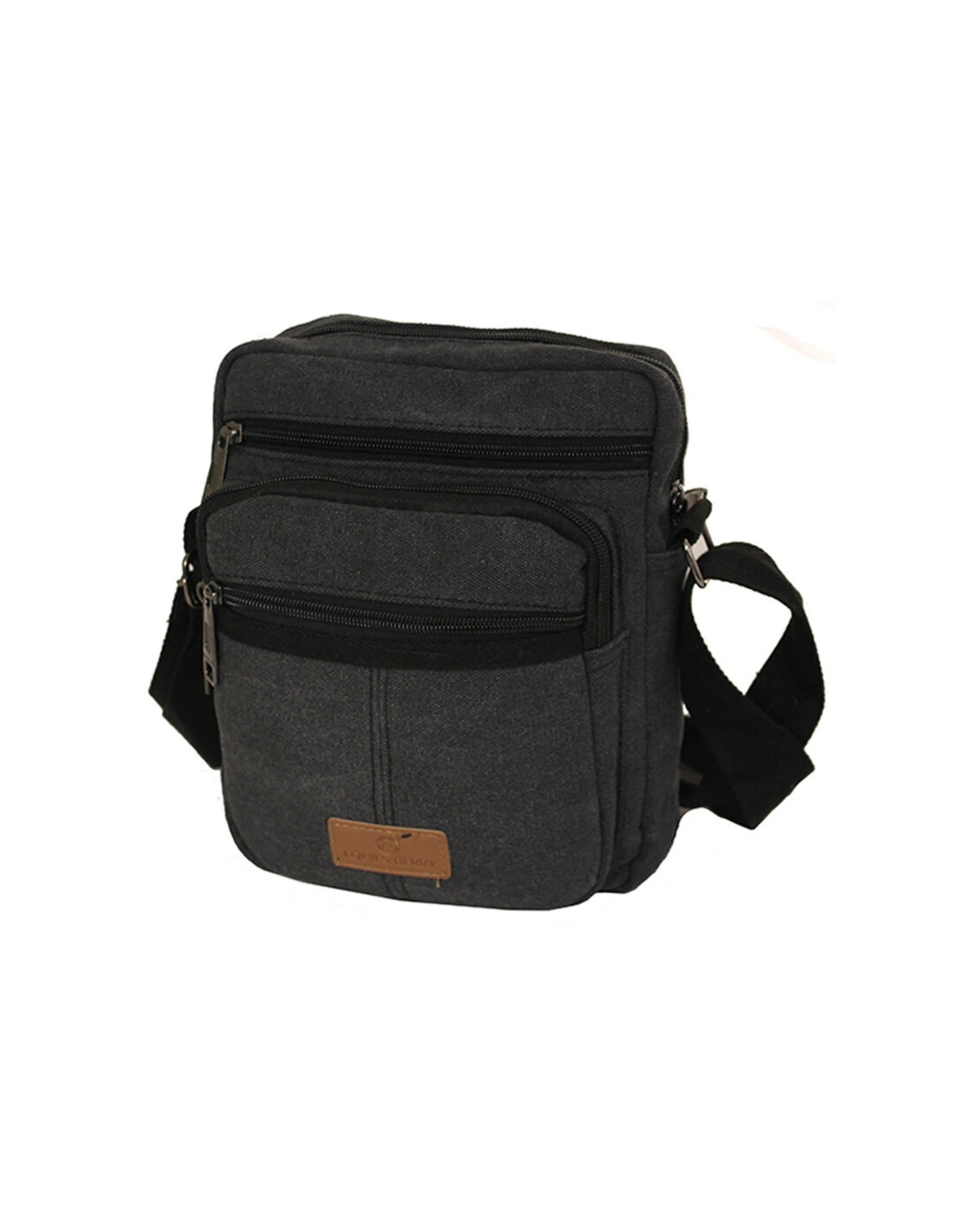 1 Louis Berry Canvas Mens Shoulder Bag 23X19Cm Sleek Stylish Two Zipper Compartment - Black, 1 of 1