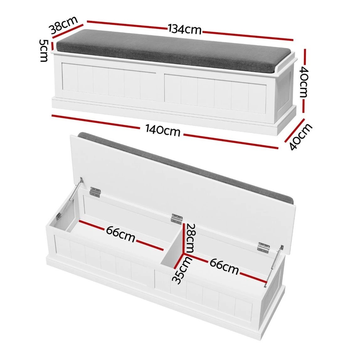 3 Artiss Storage Ottoman Blanket Box 140cm Fluted - White, 3 of 4