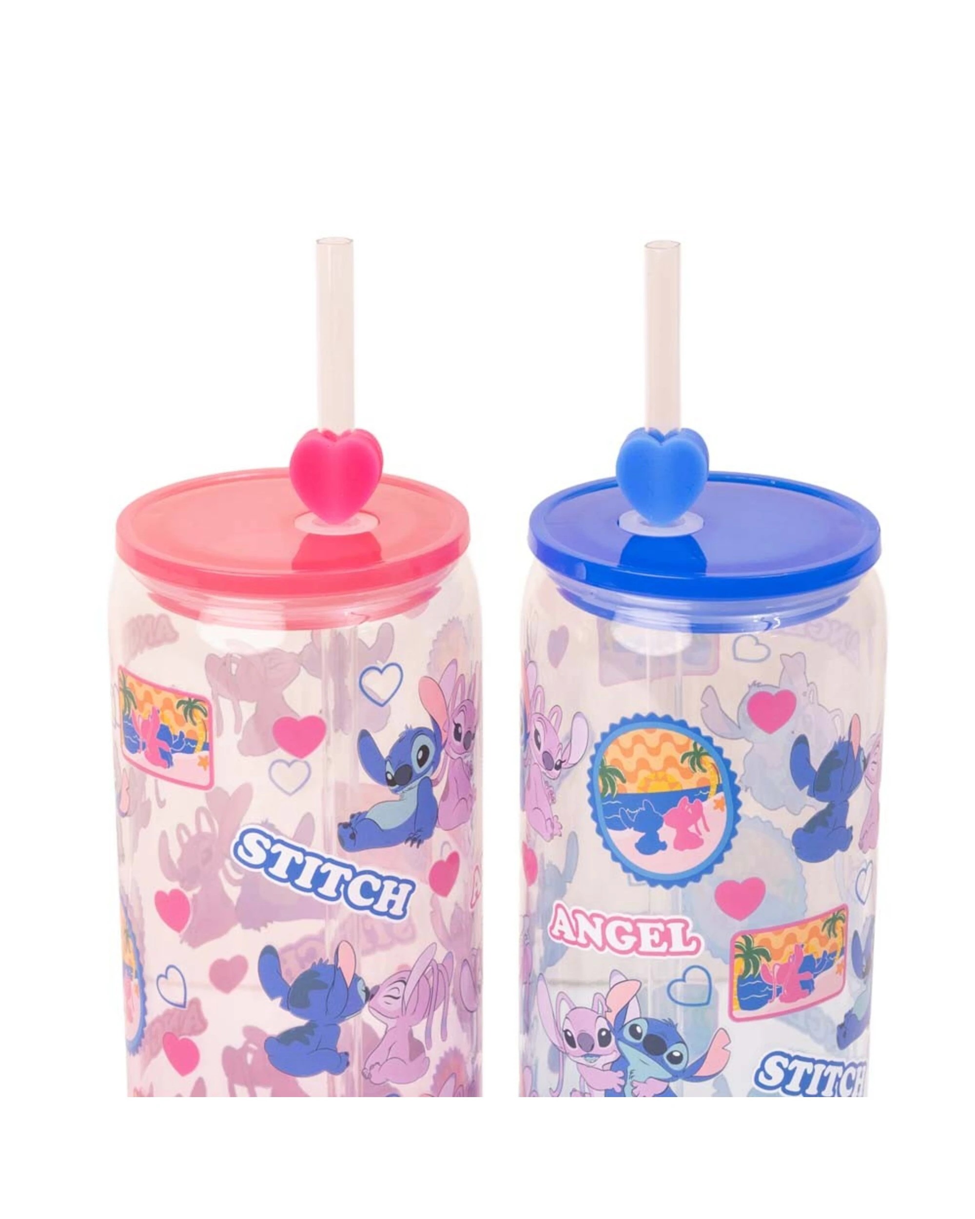 2 Disney - Lilo & Stitch - Stitch Stamps Glass Cup with Straw Twin Pack - Blue,Pink, 2 of 4