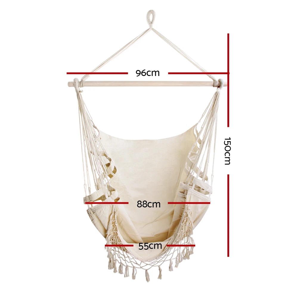 2 Gardeon Hanging Hammock Chair Outdoor Swing Hammocks Tassel Cream - Beige, 2 of 8