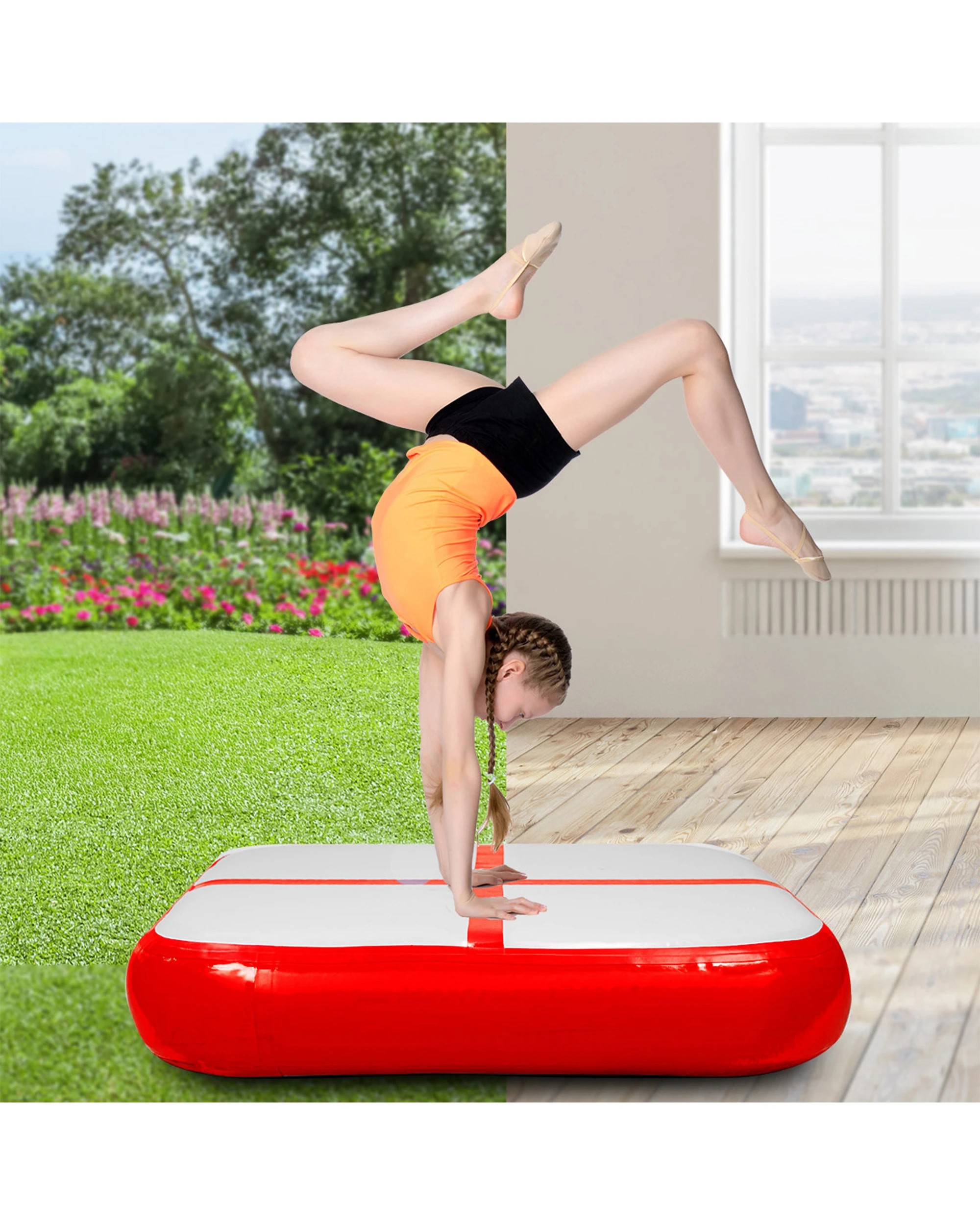 3 Powertrain 1m x 20cm Airtrack Spot Square Inflatable Gymnastics Tumbling Mat Air Track Exercise Yoga Mat - Red, 3 of 4