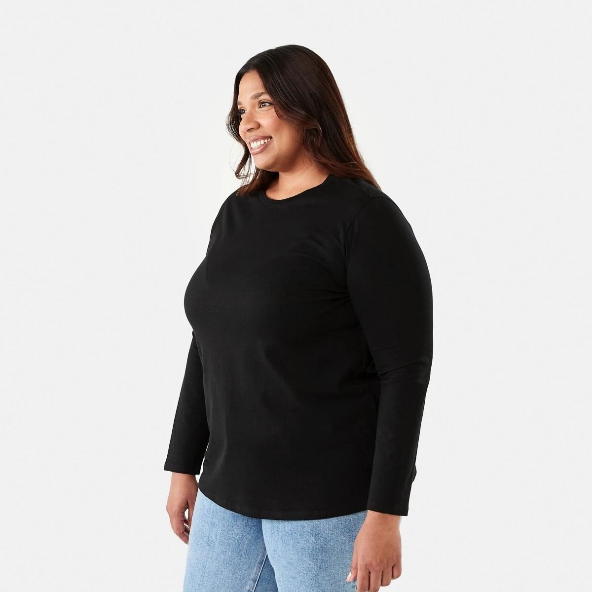 2 Curve Long Sleeve Cotton T-shirt Black, 2 of 5