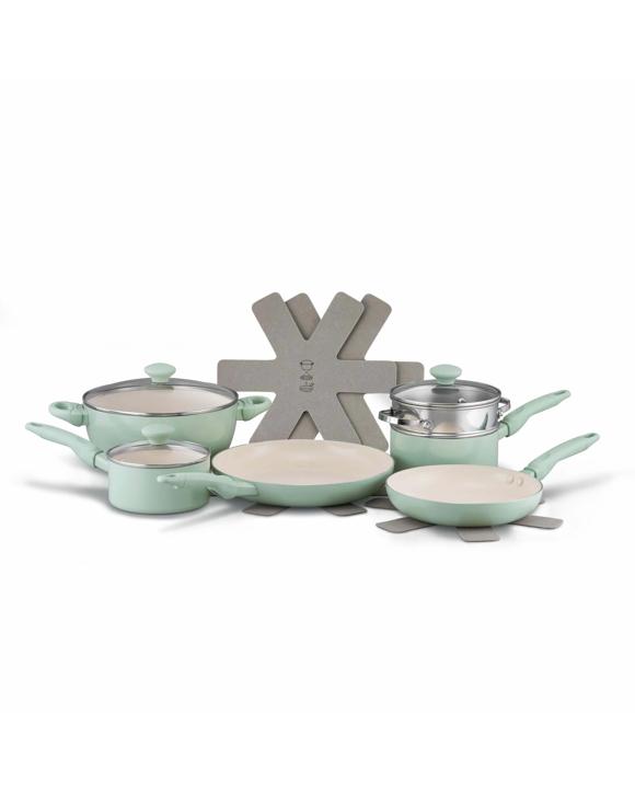 RACO SmartStart Ceramic Nonstick Induction 6 Piece Cookware Set With Pan Protectors Lichen - Green