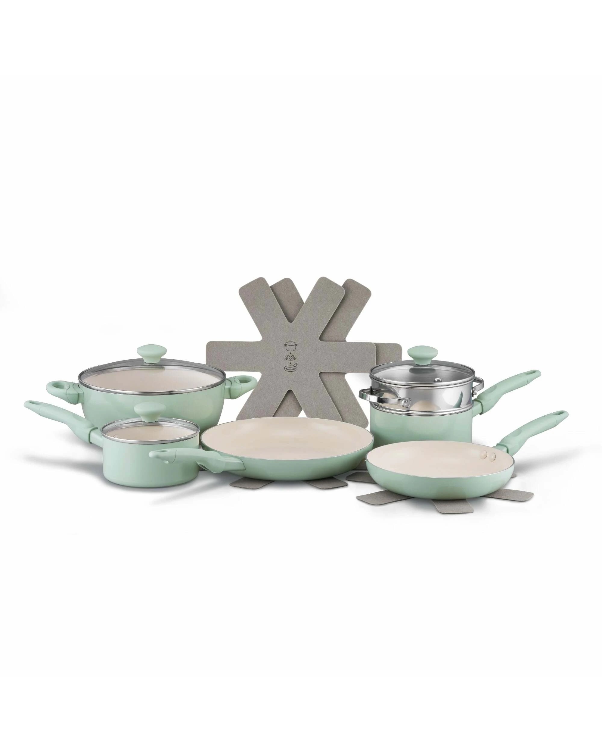 1 RACO SmartStart Ceramic Nonstick Induction 6 Piece Cookware Set With Pan Protectors Lichen - Green, 1 of 2
