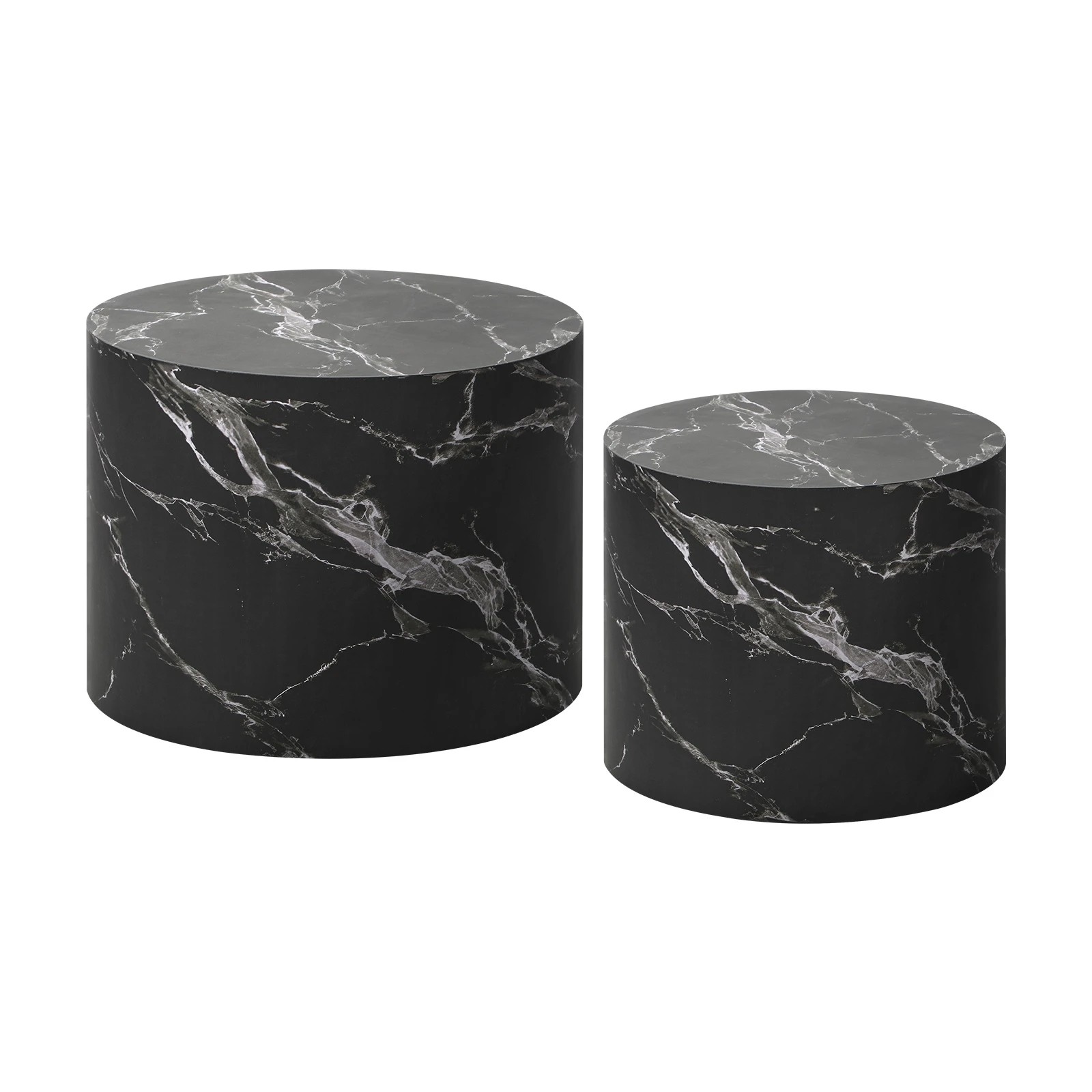1 Oikiture Coffee Table Set Of 2 Round Side Tables Sofa Cafe Marble Effect
 - Black, 1 of 10