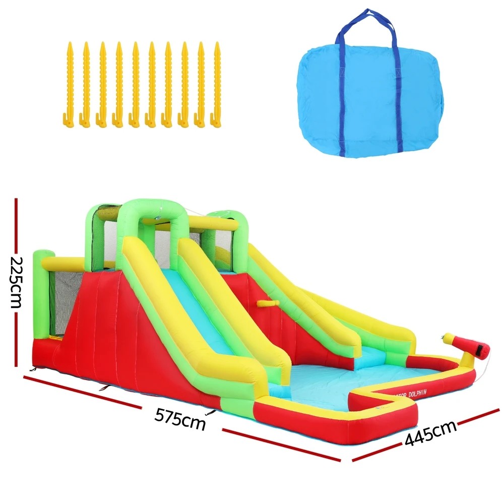 2 Doctor Dolphin Kids Inflatable Pool Water Slide Park Jumping Castle 575X445CM - Multi, 2 of 6