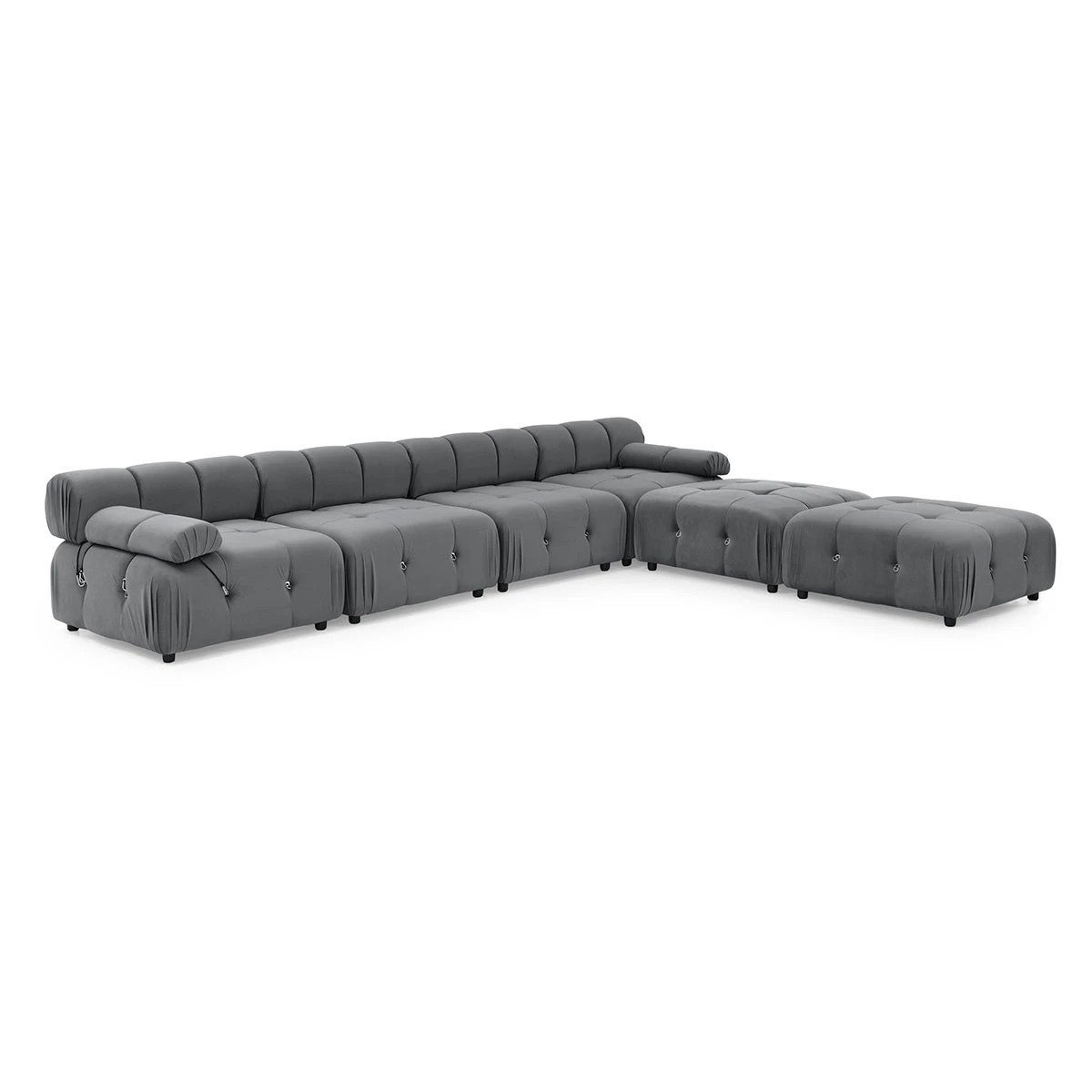 6 Foret 1pc Armless Seat Modular Extension Lounge Couch Tufted Velvet Sofa Dark Grey, 6 of 9