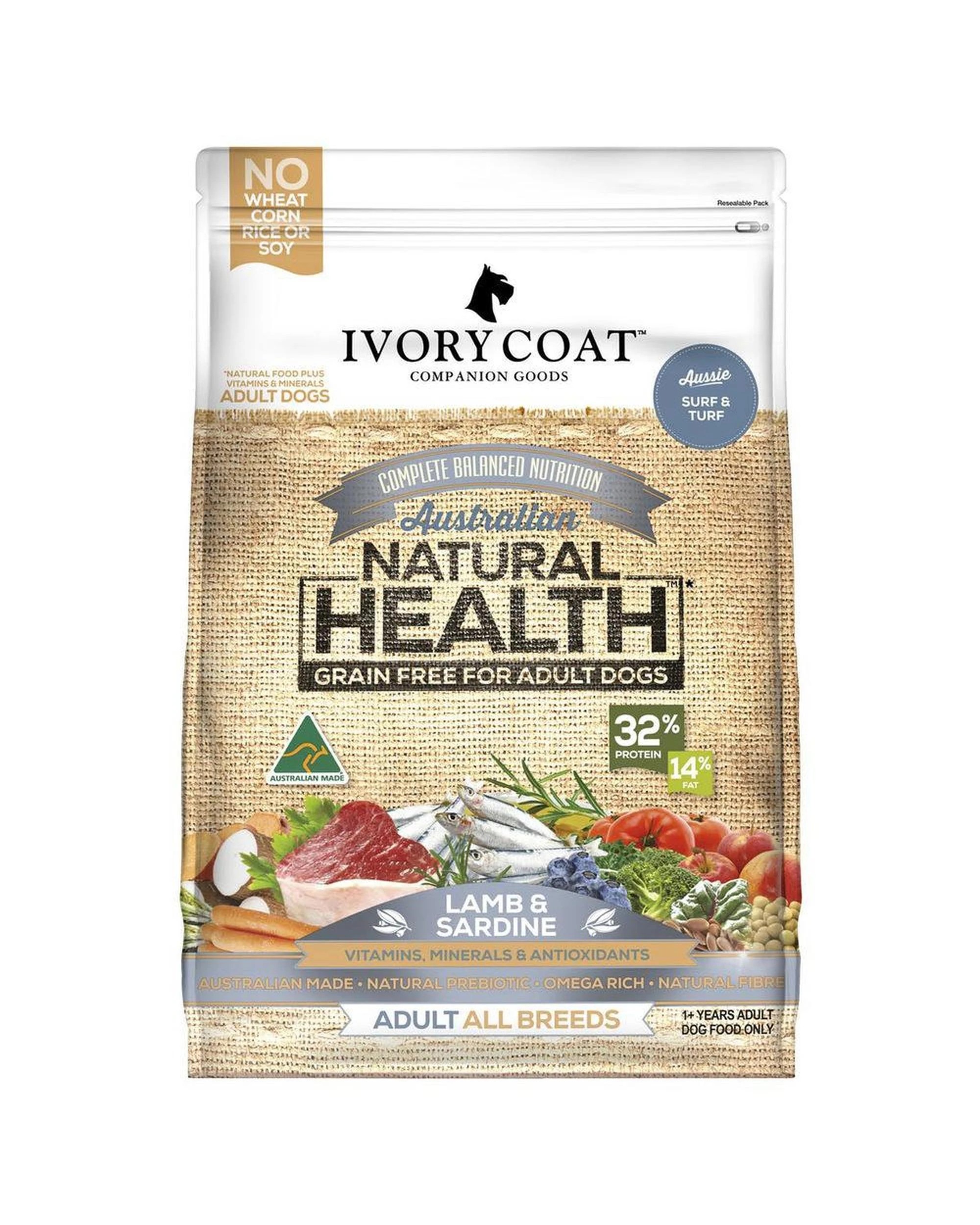 1 Ivory Coat Dog Adult 1+ Grain Free Lamb & Sardine 2kg, 1 of 1