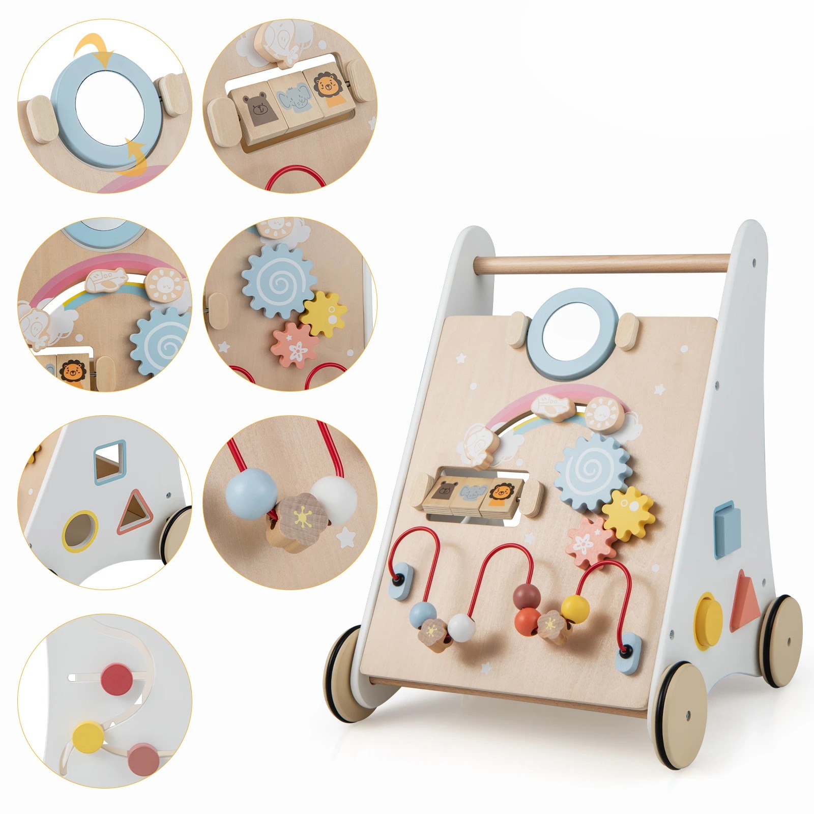 4 Costway 7-in-1 Activity Walker Wood Push Pull Cart, 4 of 5