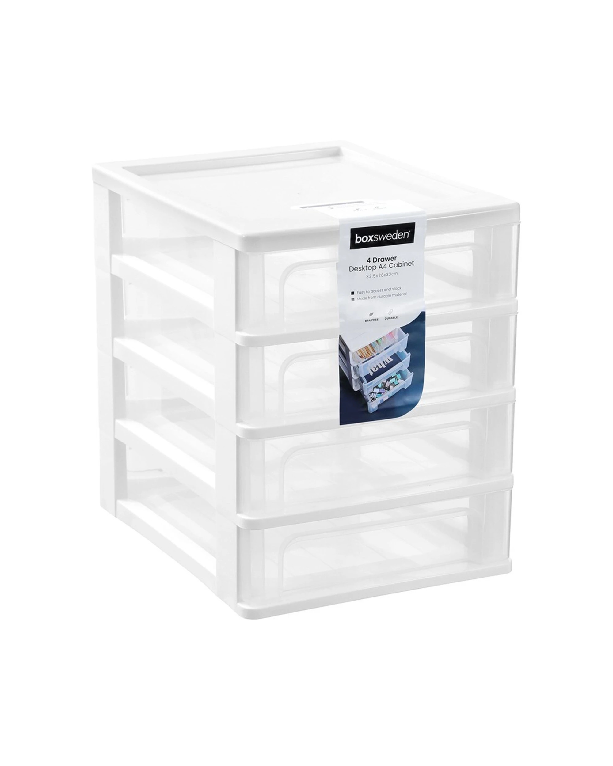 1 Boxsweden A4 Desktop 4-drawer Unit 33.5x26cm Storage Organiser Bpa-safe Plastic
 - White, 1 of 9
