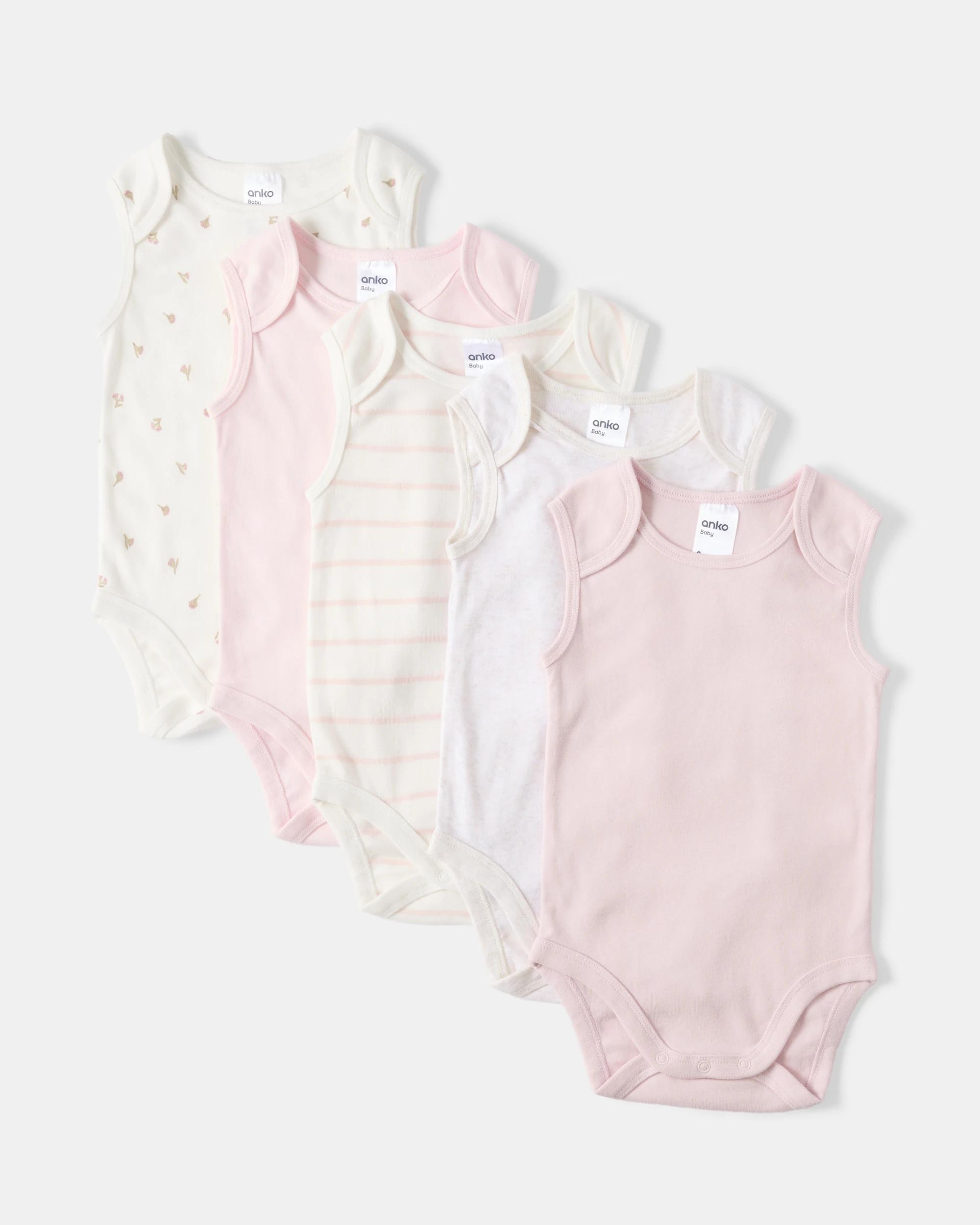 1 5 Pack Sleeveless Bodysuits Floral, 1 of 3