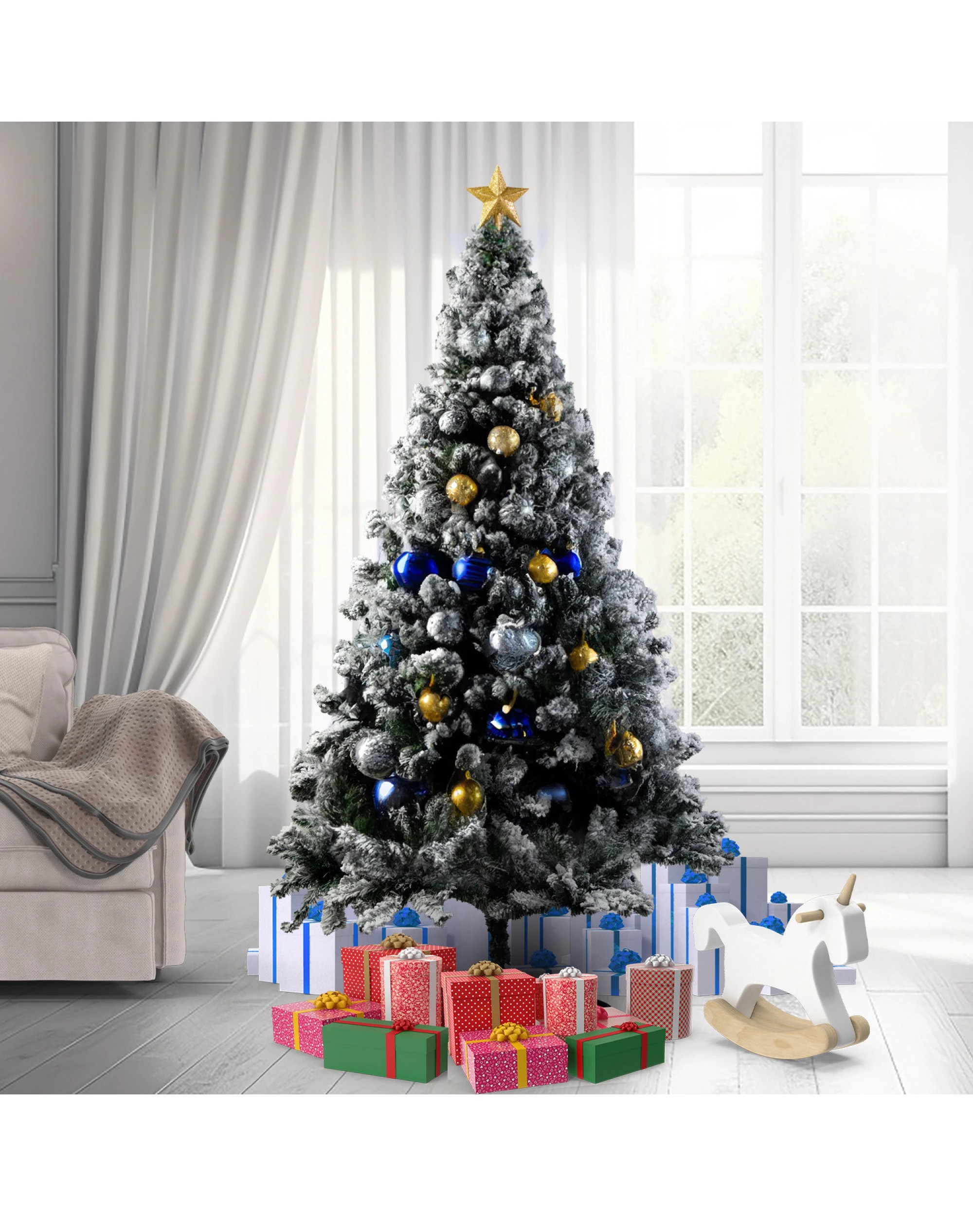 2 Christabelle Snow-Tipped Snowflocked Artificial Christmas Tree 2.1m 1200 Tips, 2 of 7