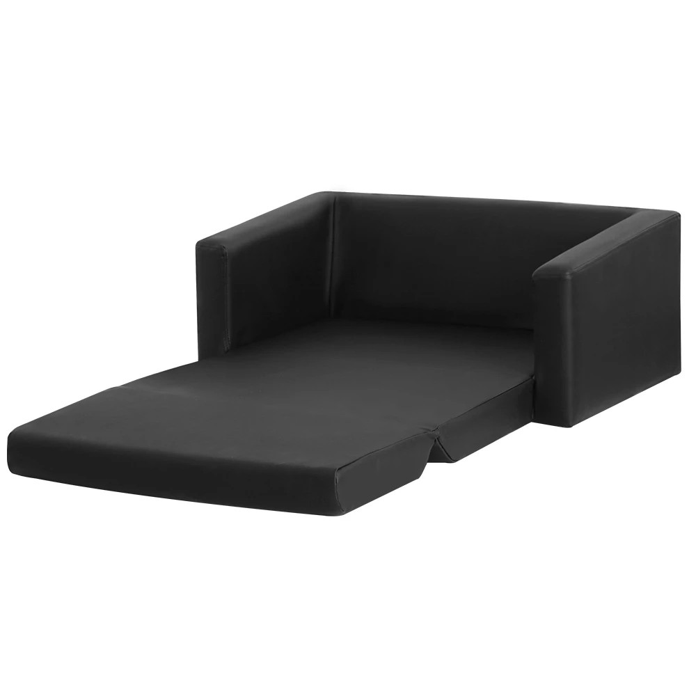 1 Keezi Kids Sofa 2 Seater Children Flip Open Couch PU Leather Armchair - Black, 1 of 5