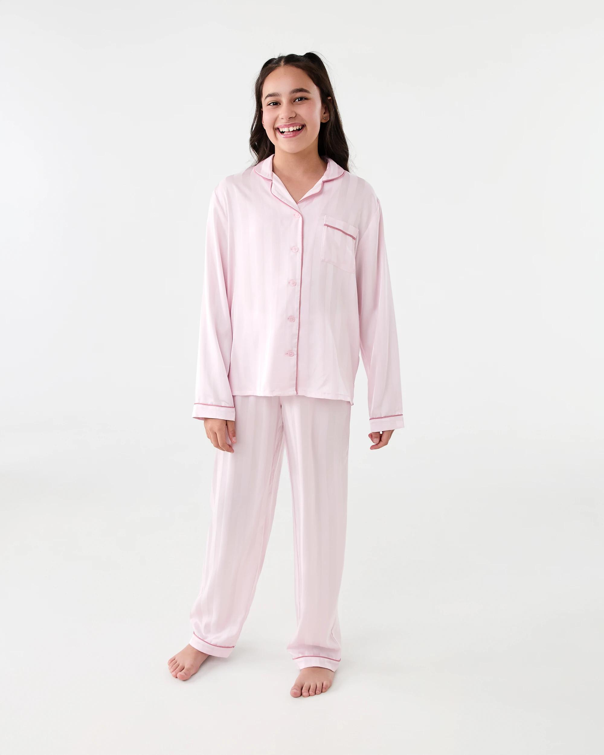 1 Long Sleeve Satin Pyjama Set Bllet Pink, 1 of 8