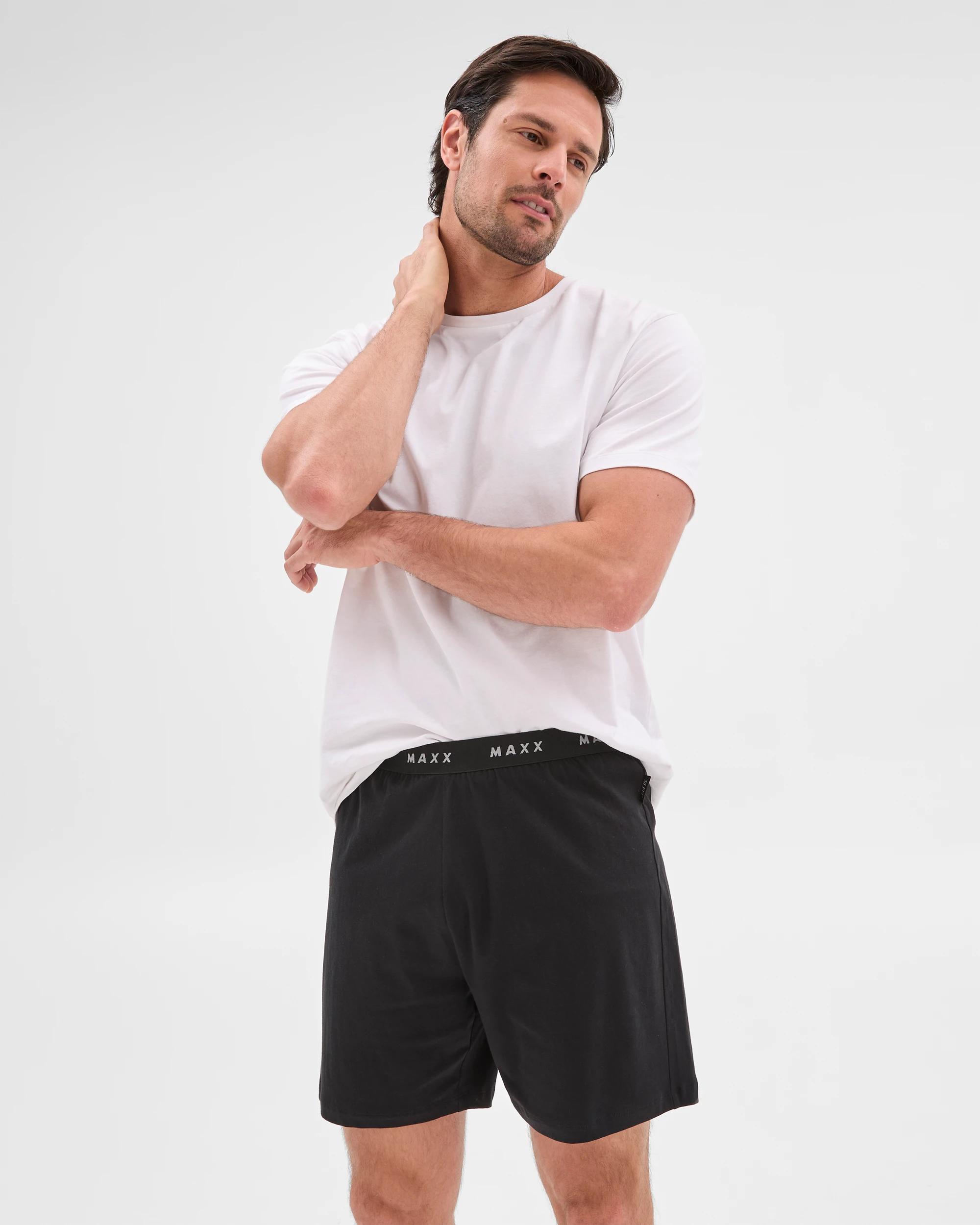 1 Mens Australian Cotton Jersey Sleep Shorts - Maxx BLACK, 1 of 6
