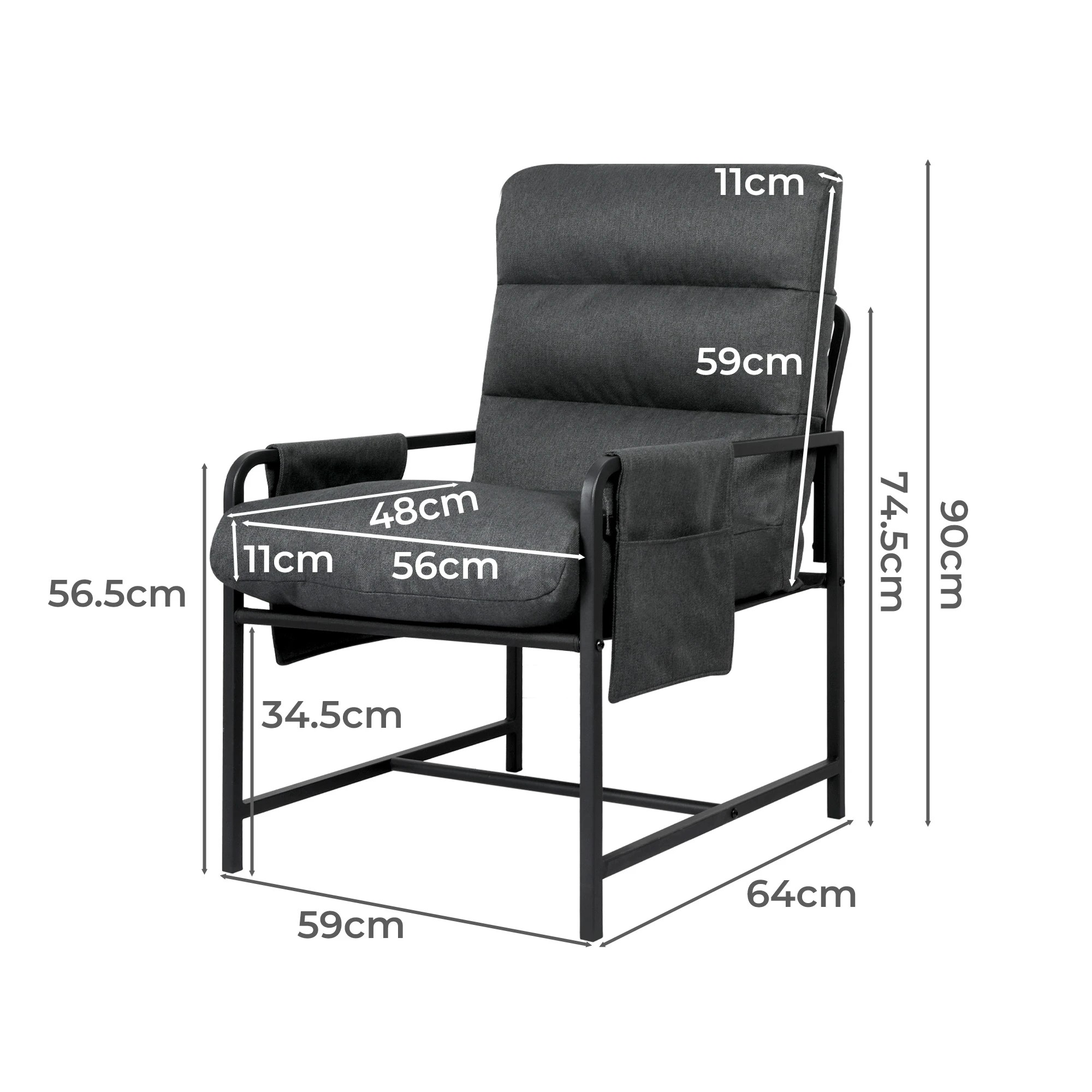 2 Levede Metal Accent Armchair - Dark Grey, 2 of 3