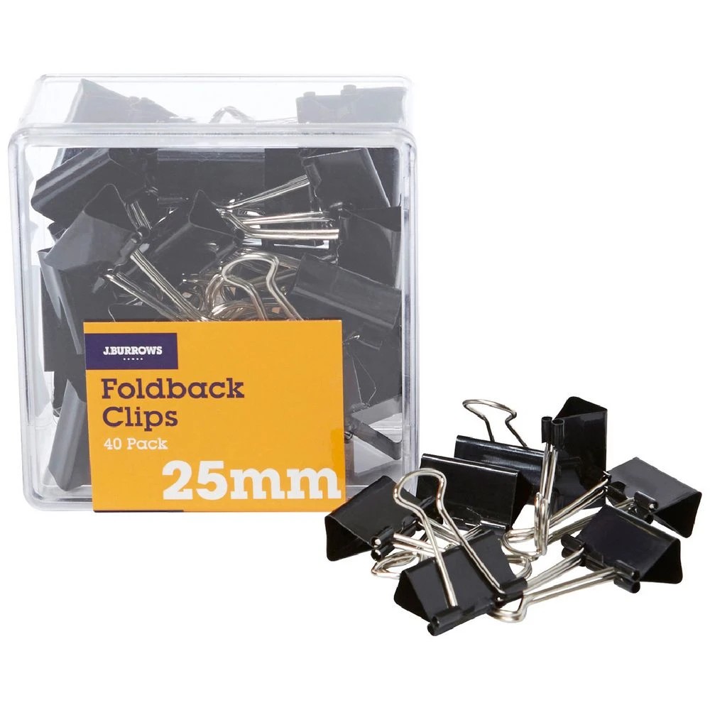 1 J.Burrows 25mm Foldback Clips 40 Pack, 1 of 3