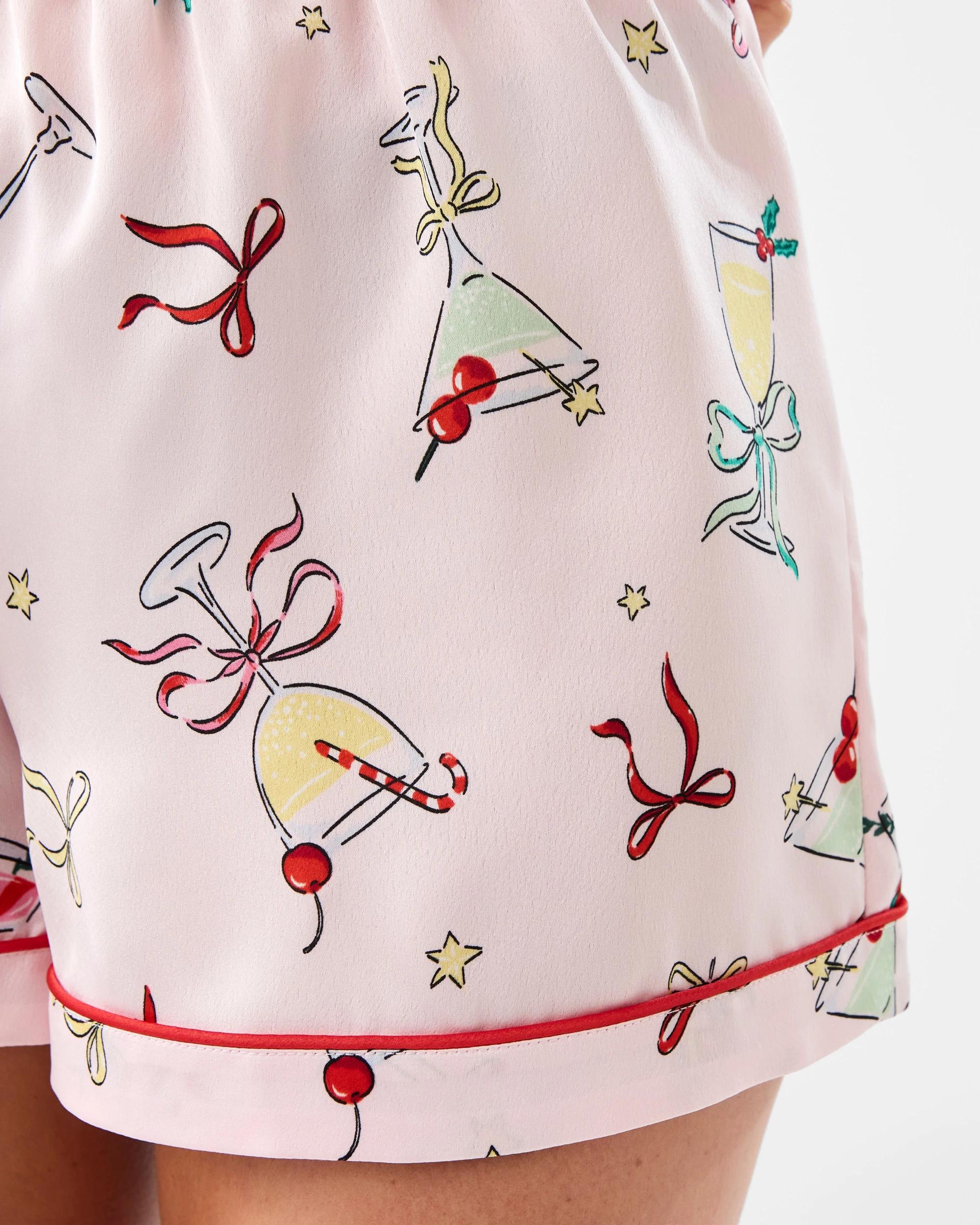 8 Christmas Short Sleeve and Short Satin Pyjama Set Xmas Wine, 8 of 9