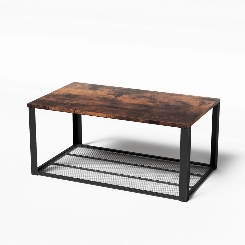 1 Artiss Coffee Table 2-Tier Rustic  104CM - Multi, 1 of 7
