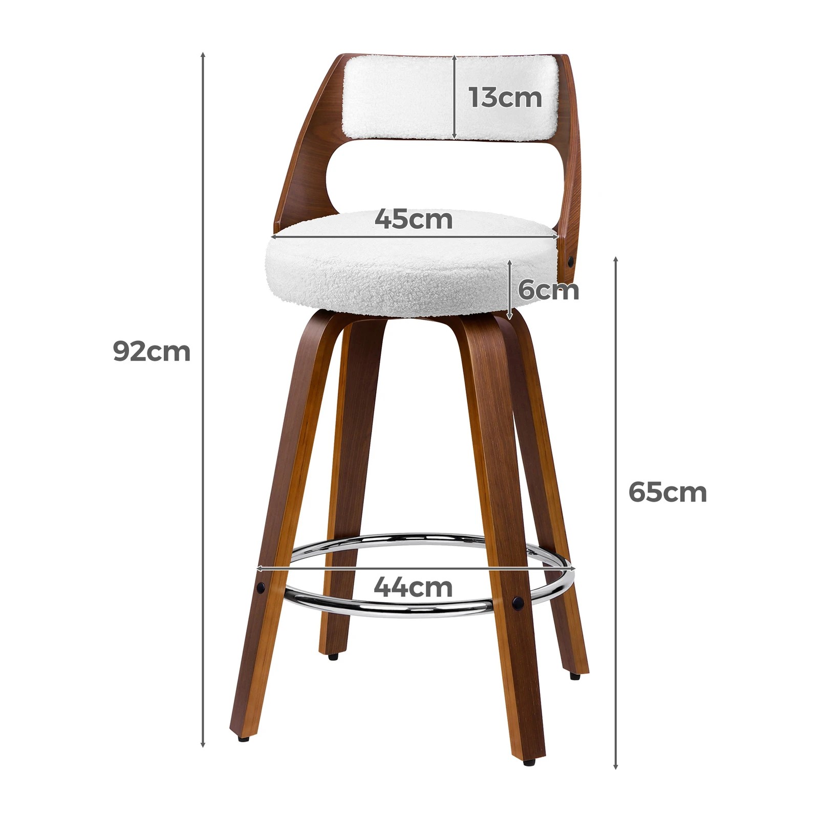 3 Alfordson 4x Swivel Bar Stools 65cm Kitchen Wooden Dining Chair Boucle - White, 3 of 10