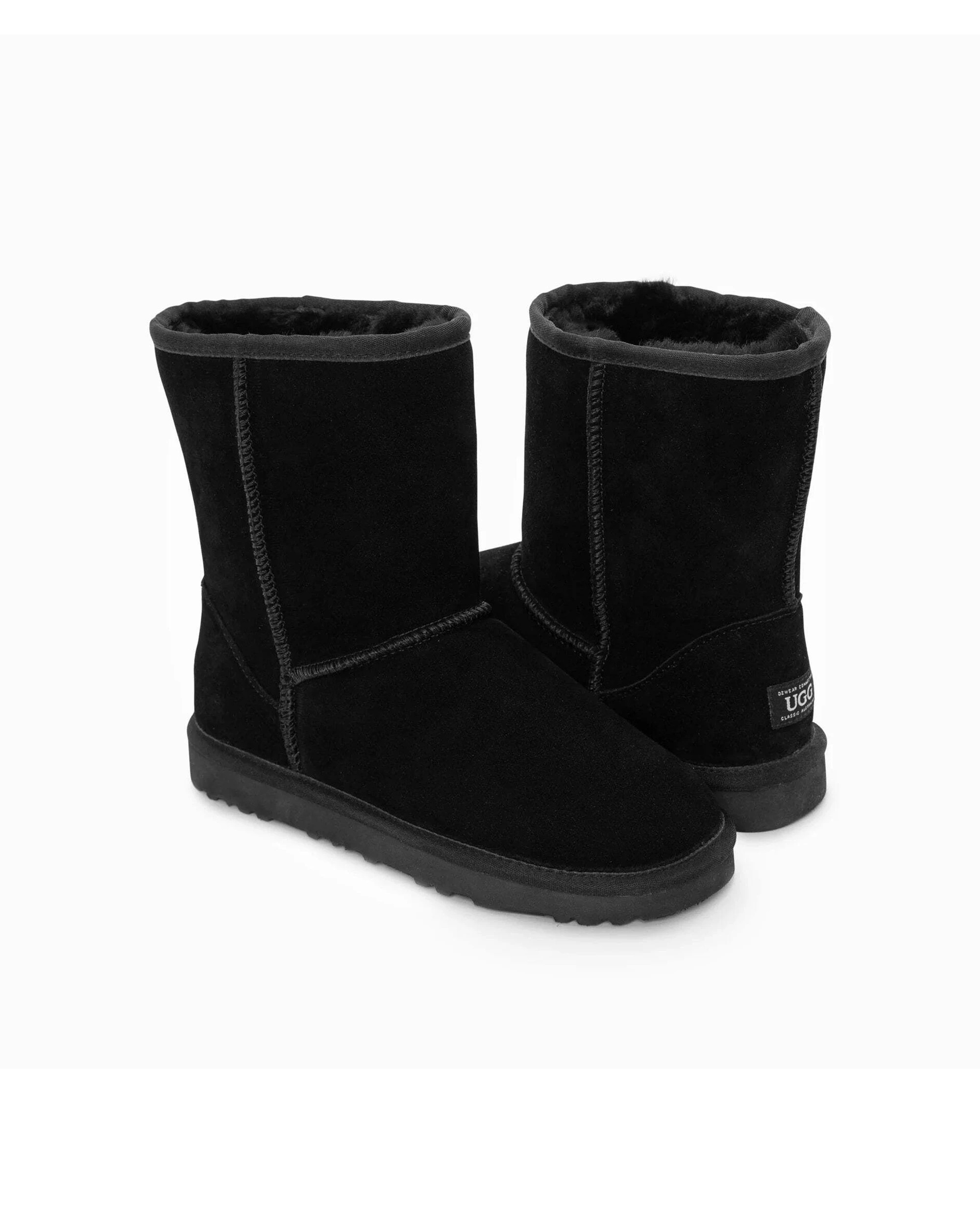 5 Ozwear Classic Unisex Short Cow Suede Sheepskin Ugg Boots - 37 - Black, 5 of 5
