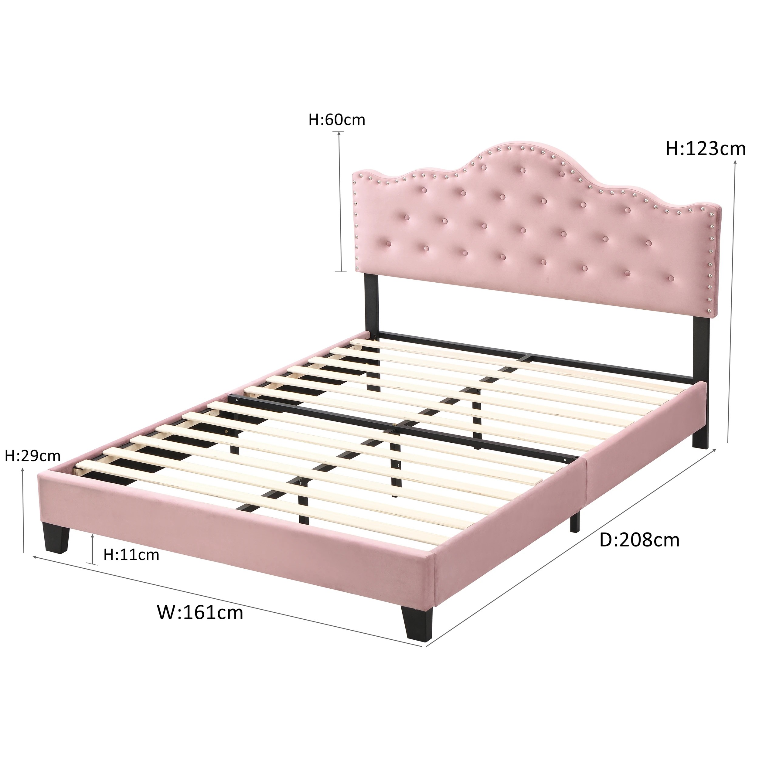 10 IHOMDEC BEF05 Velvet Crown Shape Queen Bed Frame - Pink - Pink, 10 of 10