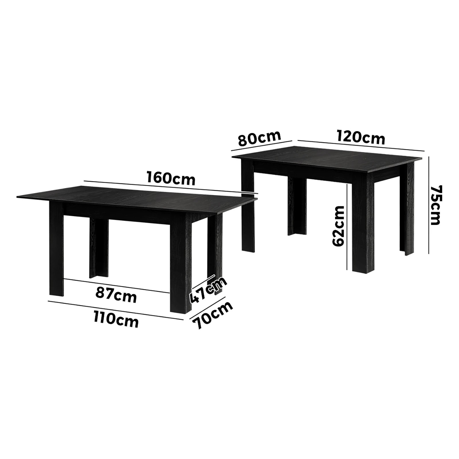 8 Oikiture 160cm Extendable Dining Table Kitchen Restaurant Cafe Table
 - Black, 8 of 8